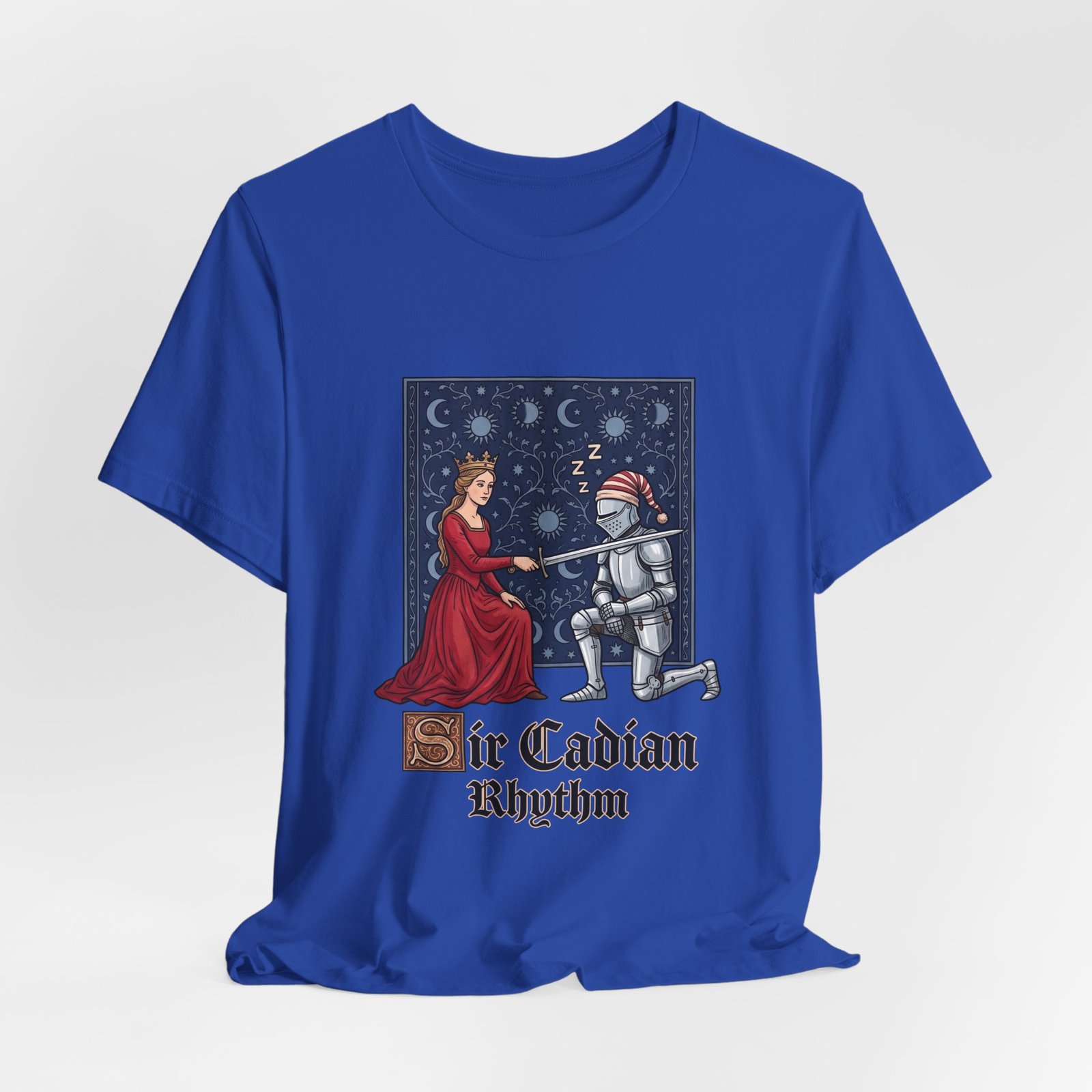 Sleepy Medieval Circadian Knight Humor Graphic Tee - Image 32