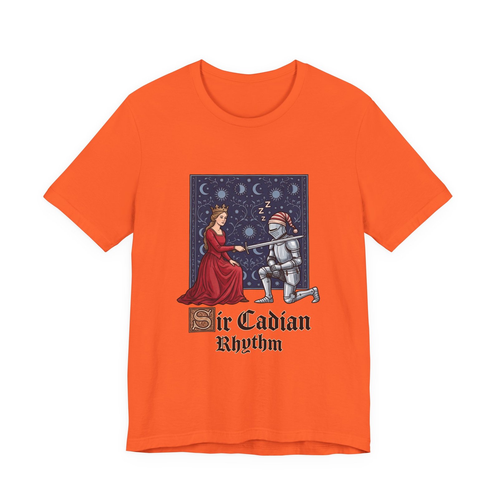 Sleepy Medieval Circadian Knight Humor Graphic Tee - Image 5