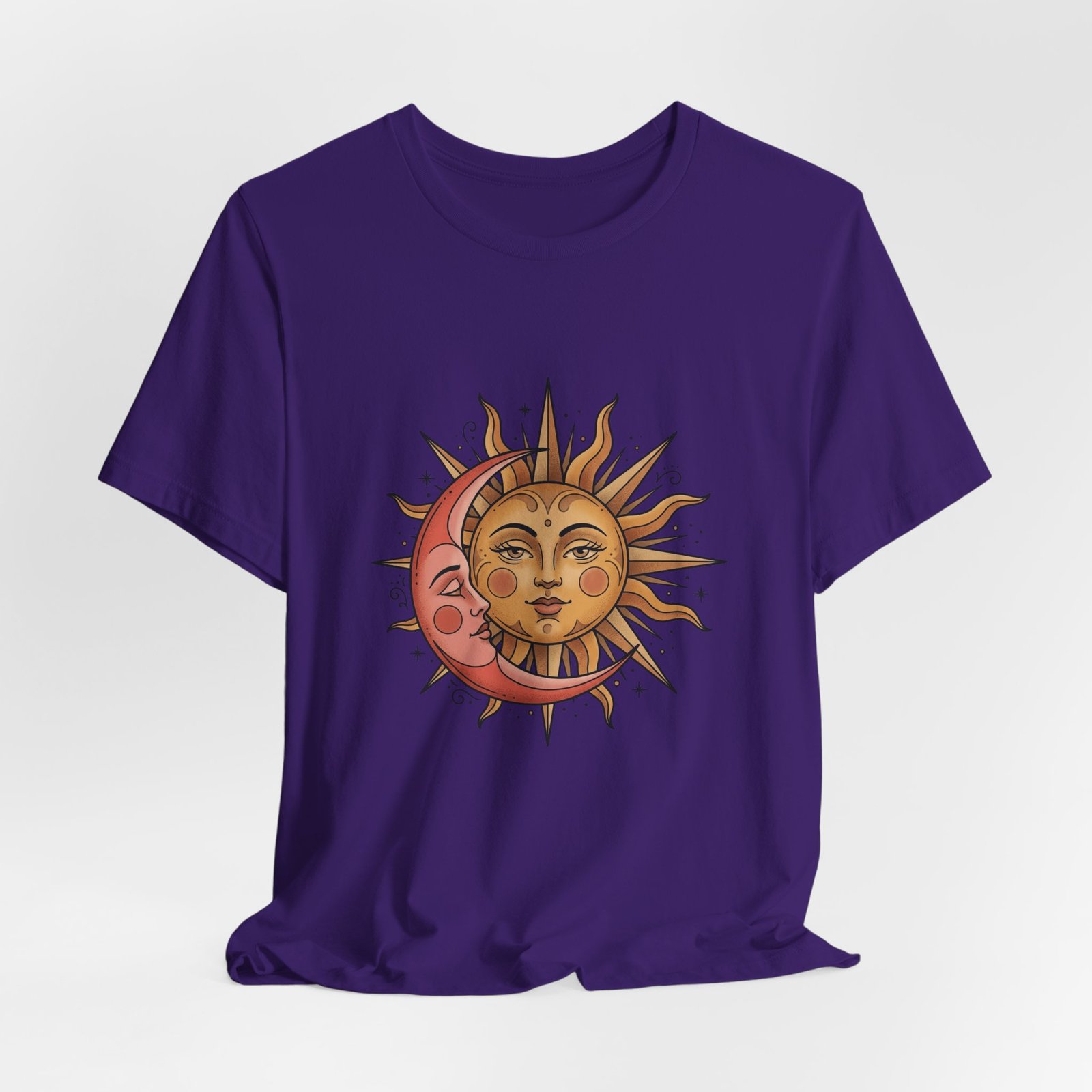 Sun Face Pink Crescent Moon Celestial Stars Graphic Tee - Image 40