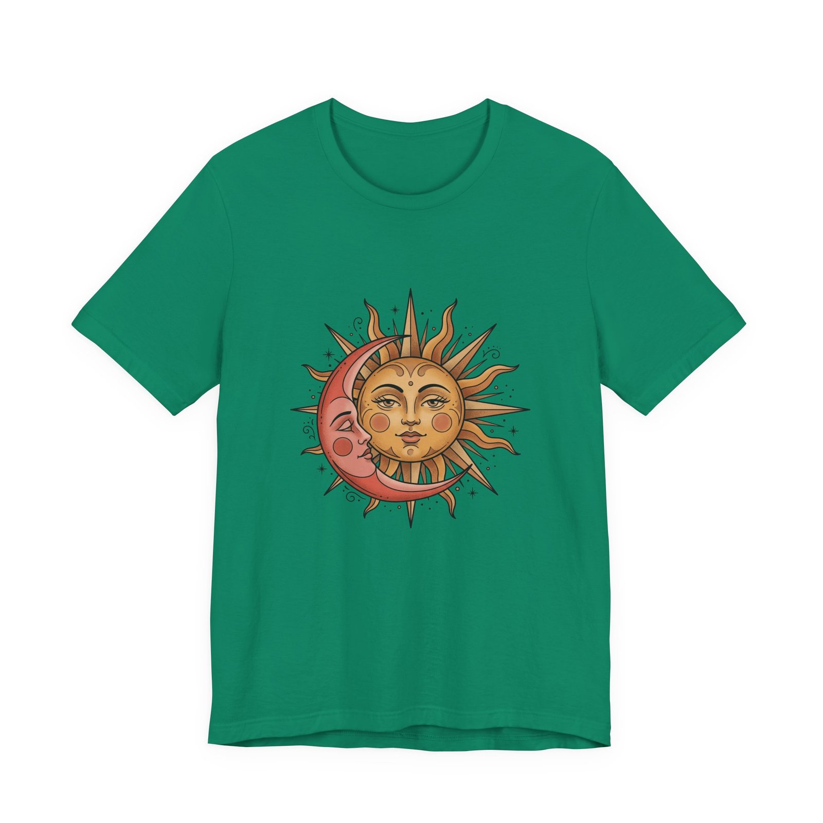 Sun Face Pink Crescent Moon Celestial Stars Graphic Tee - Image 25