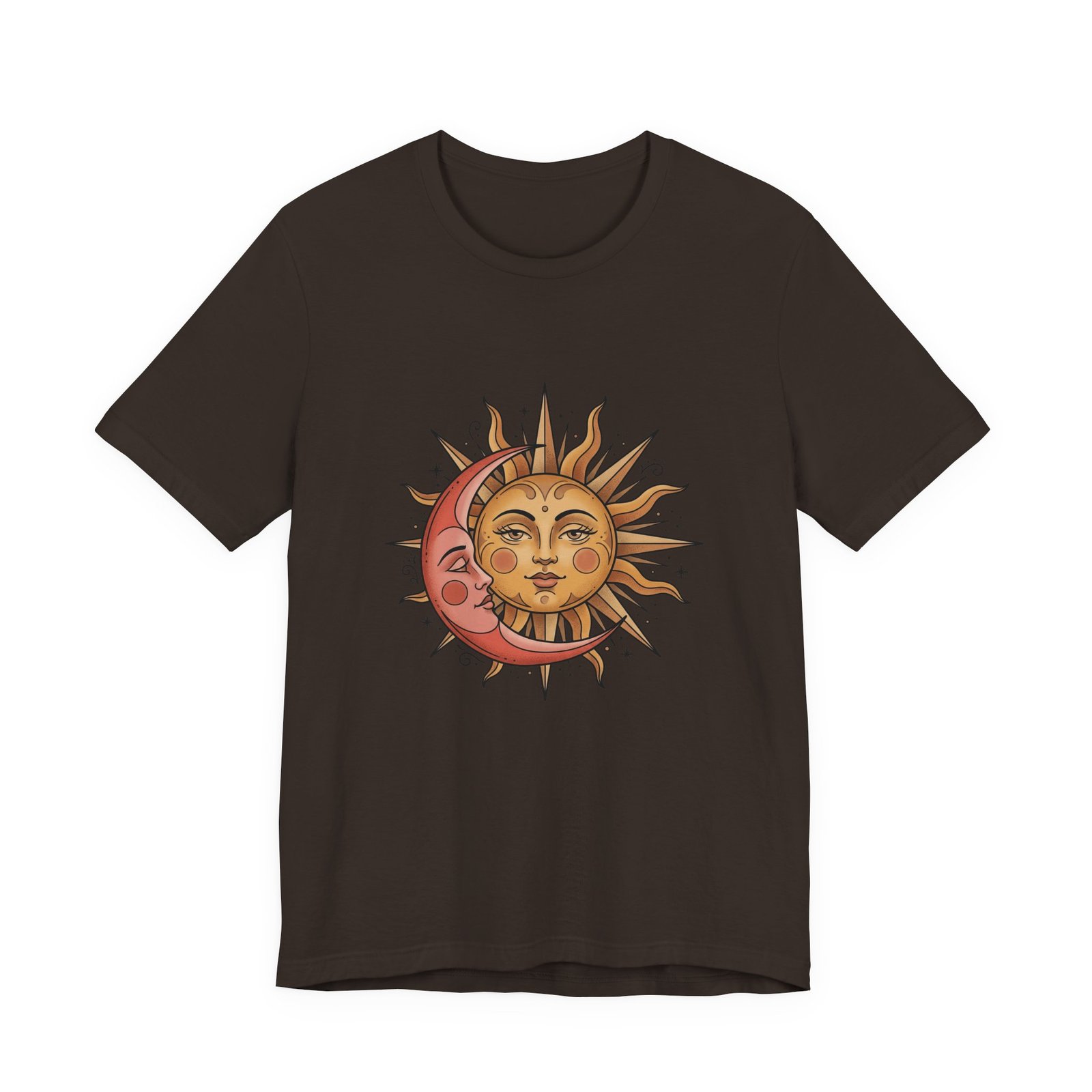 Sun Face Pink Crescent Moon Celestial Stars Graphic Tee - Image 9