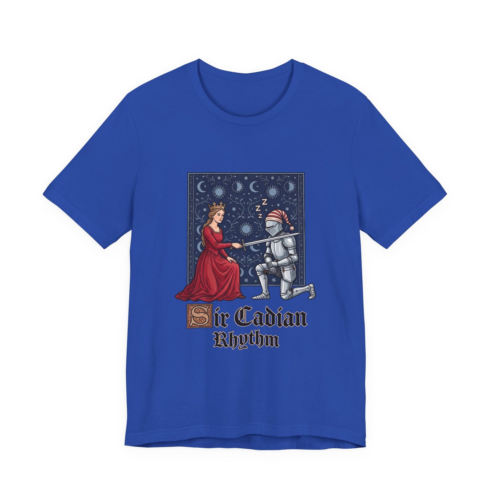 Sleepy Medieval Circadian Knight Humor Graphic Tee - Image 29
