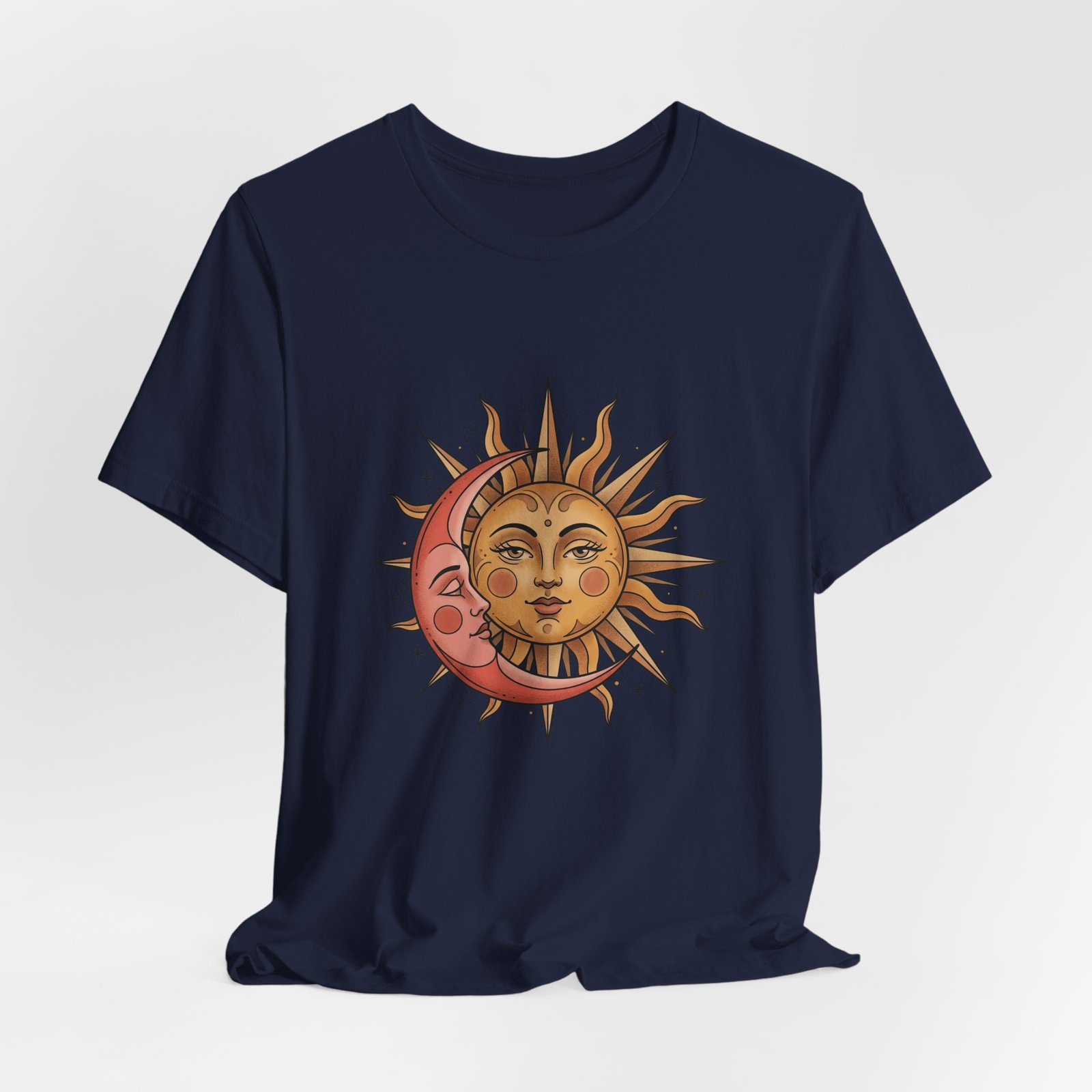 Sun Face Pink Crescent Moon Celestial Stars Graphic Tee - Image 36