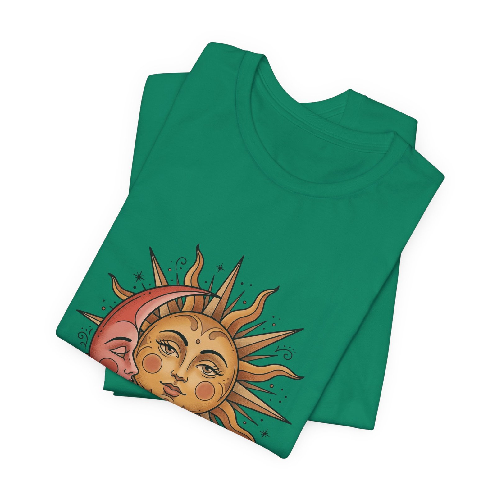 Sun Face Pink Crescent Moon Celestial Stars Graphic Tee - Image 27