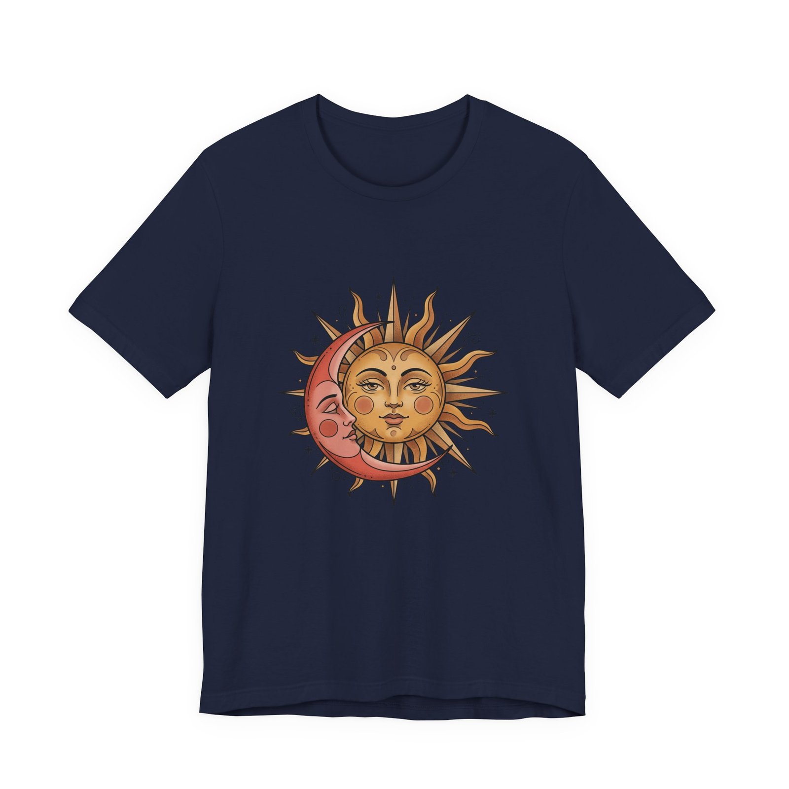 Sun Face Pink Crescent Moon Celestial Stars Graphic Tee - Image 33