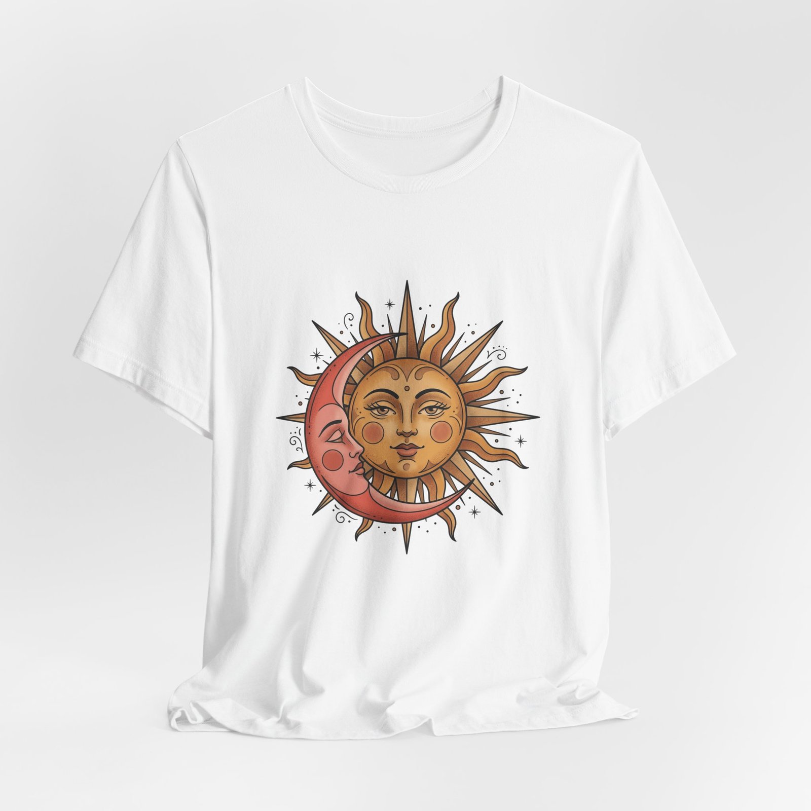Sun Face Pink Crescent Moon Celestial Stars Graphic Tee - Image 4