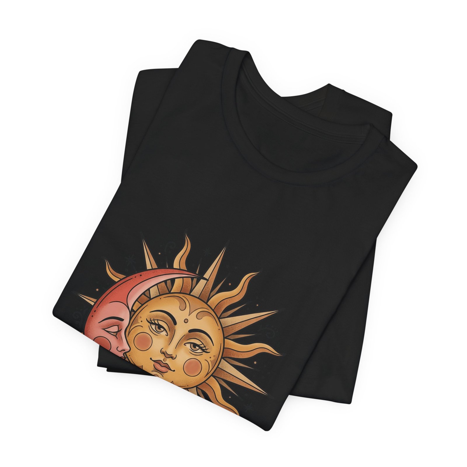 Sun Face Pink Crescent Moon Celestial Stars Graphic Tee - Image 15