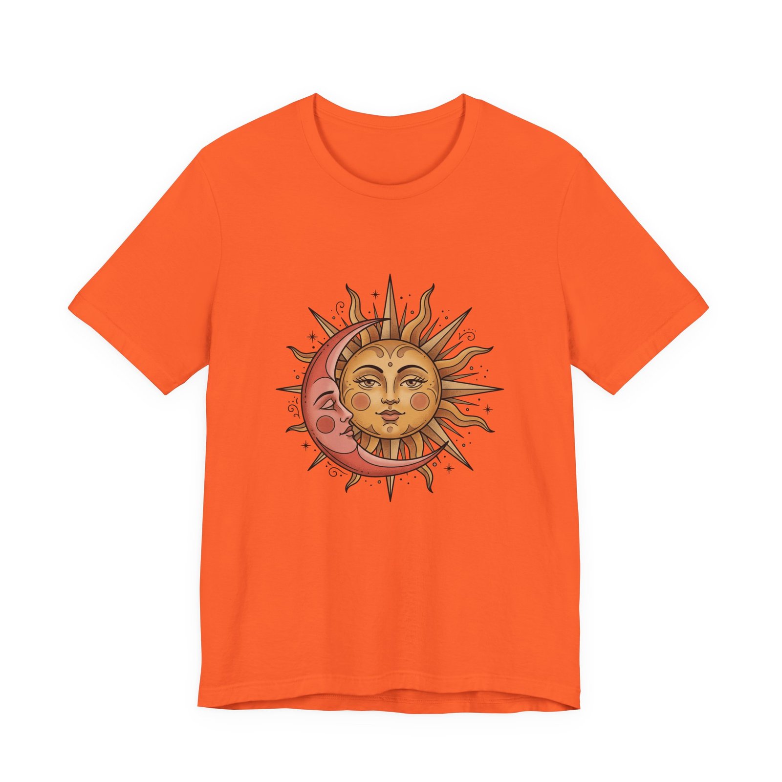 Sun Face Pink Crescent Moon Celestial Stars Graphic Tee - Image 5
