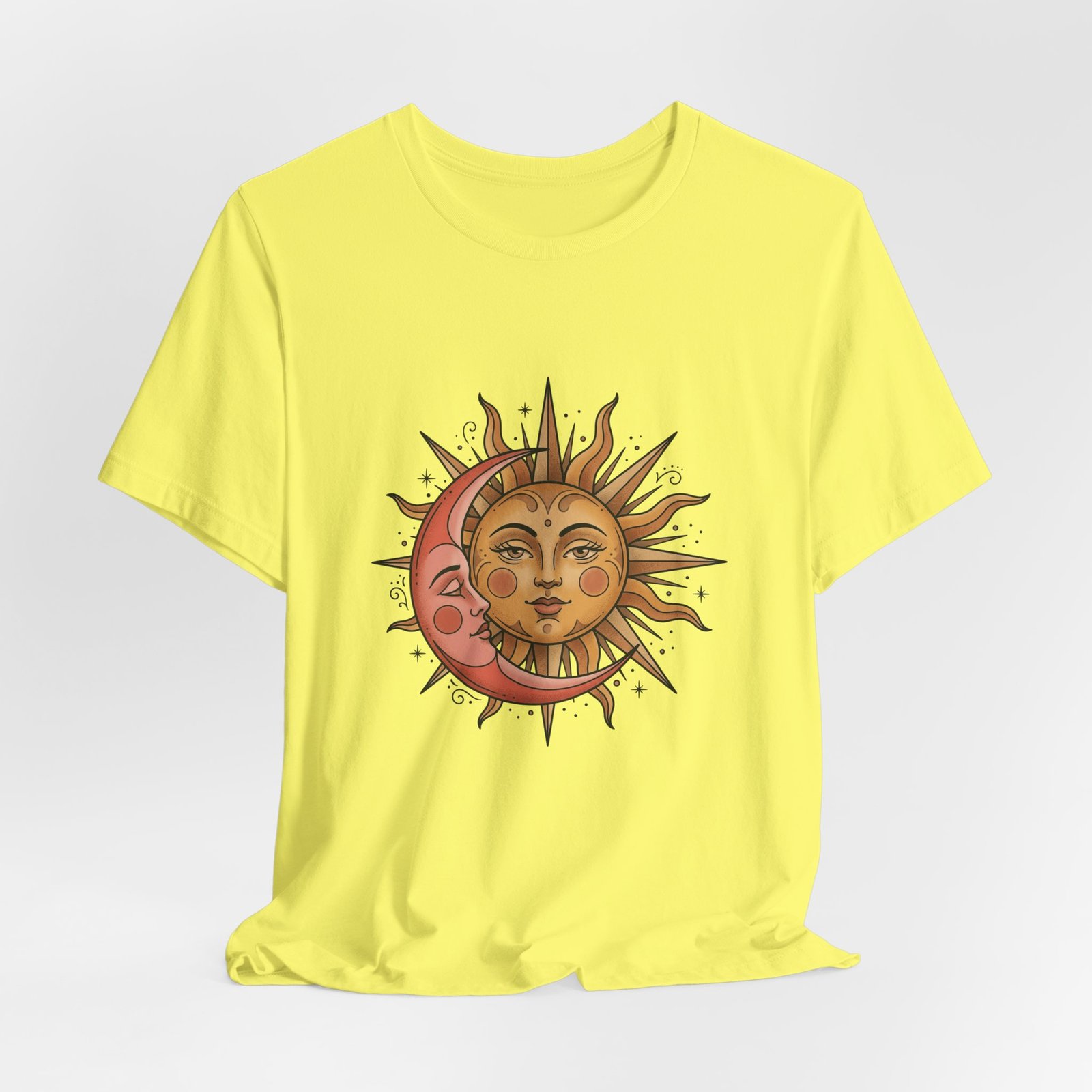 Sun Face Pink Crescent Moon Celestial Stars Graphic Tee - Image 20