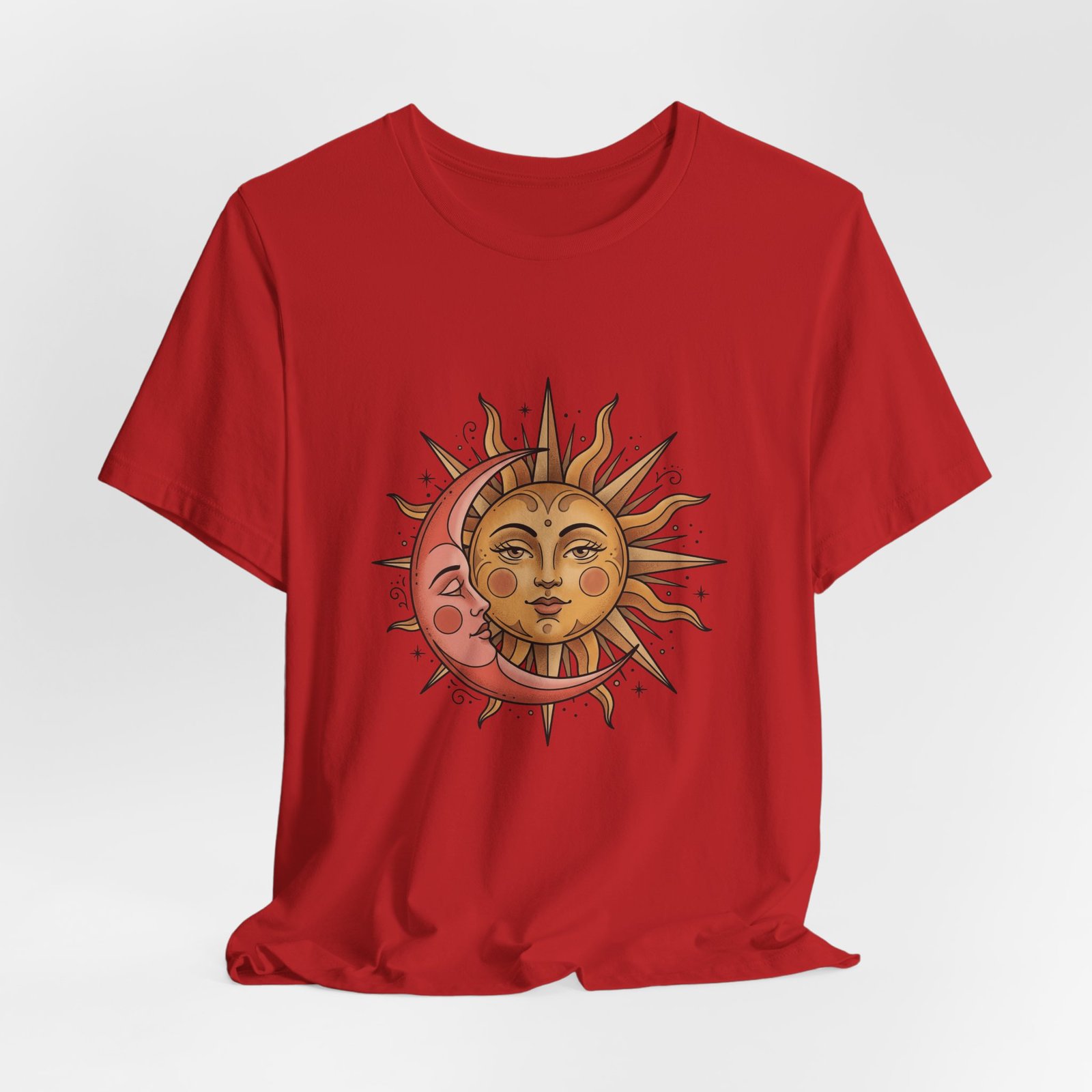 Sun Face Pink Crescent Moon Celestial Stars Graphic Tee - Image 48