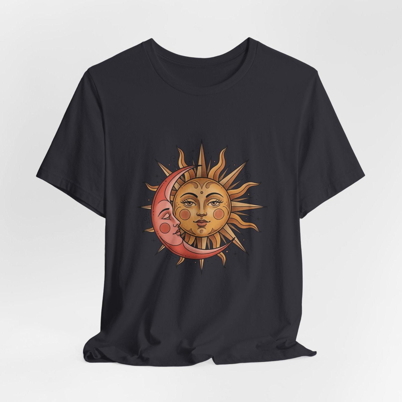 Sun Face Pink Crescent Moon Celestial Stars Graphic Tee - Image 24