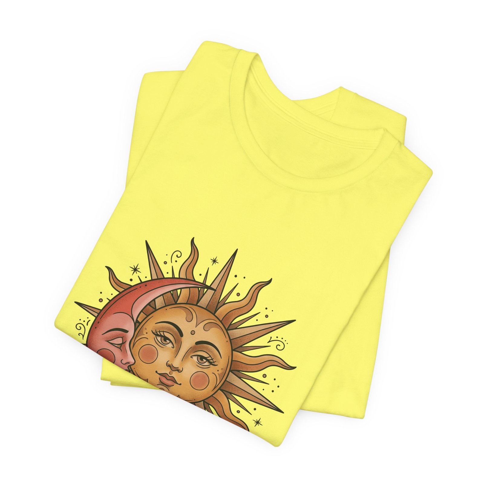Sun Face Pink Crescent Moon Celestial Stars Graphic Tee - Image 19