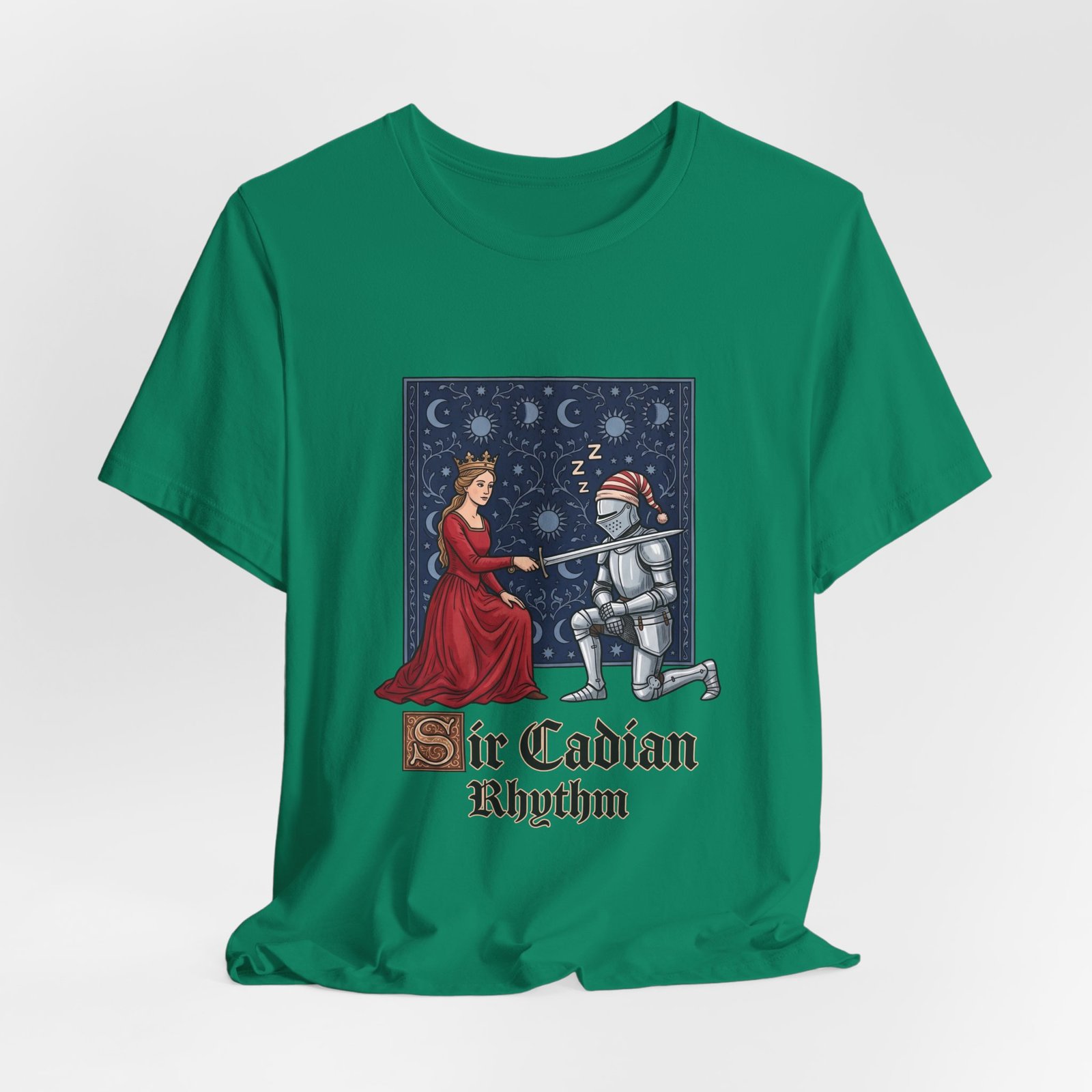 Sleepy Medieval Circadian Knight Humor Graphic Tee - Image 28