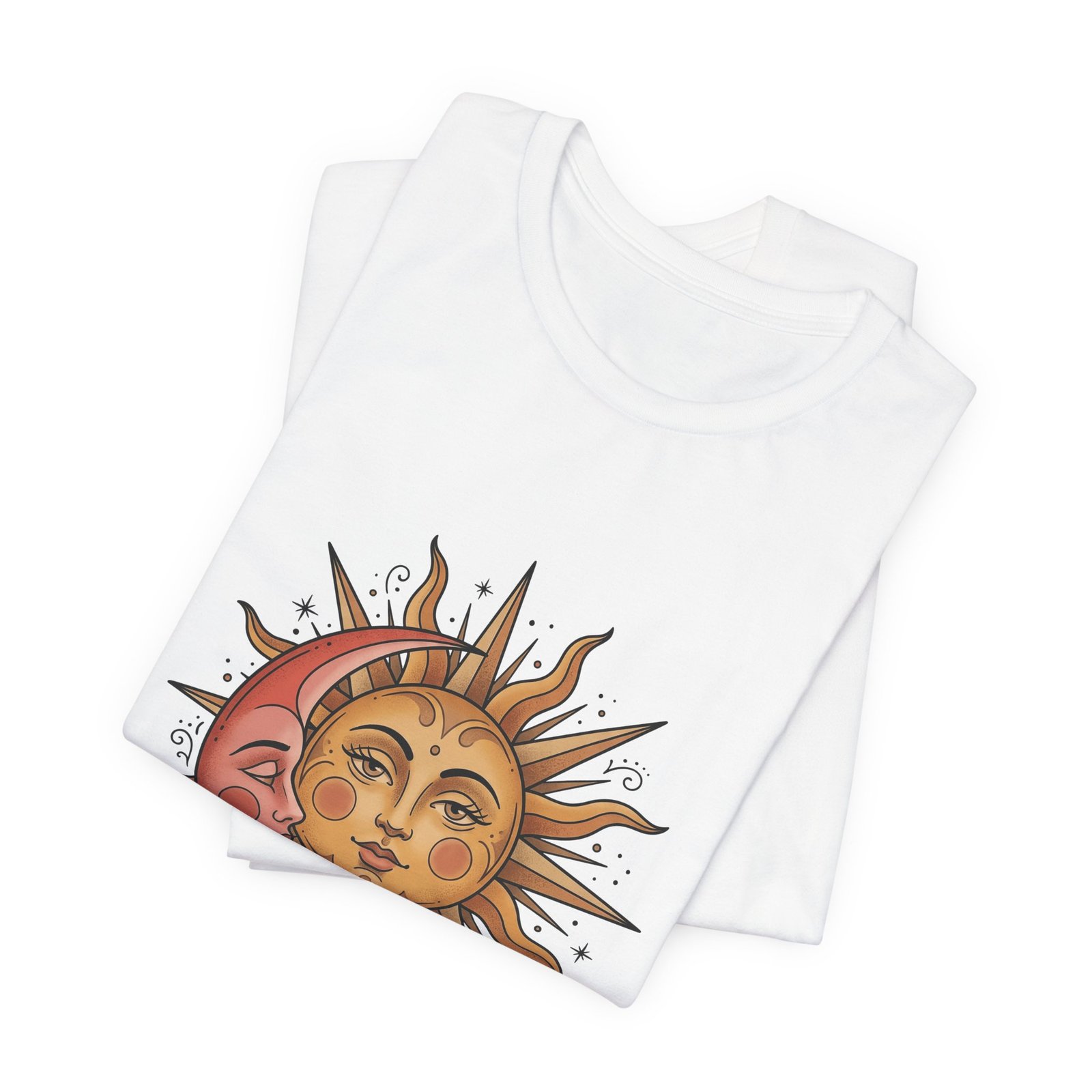 Sun Face Pink Crescent Moon Celestial Stars Graphic Tee - Image 3