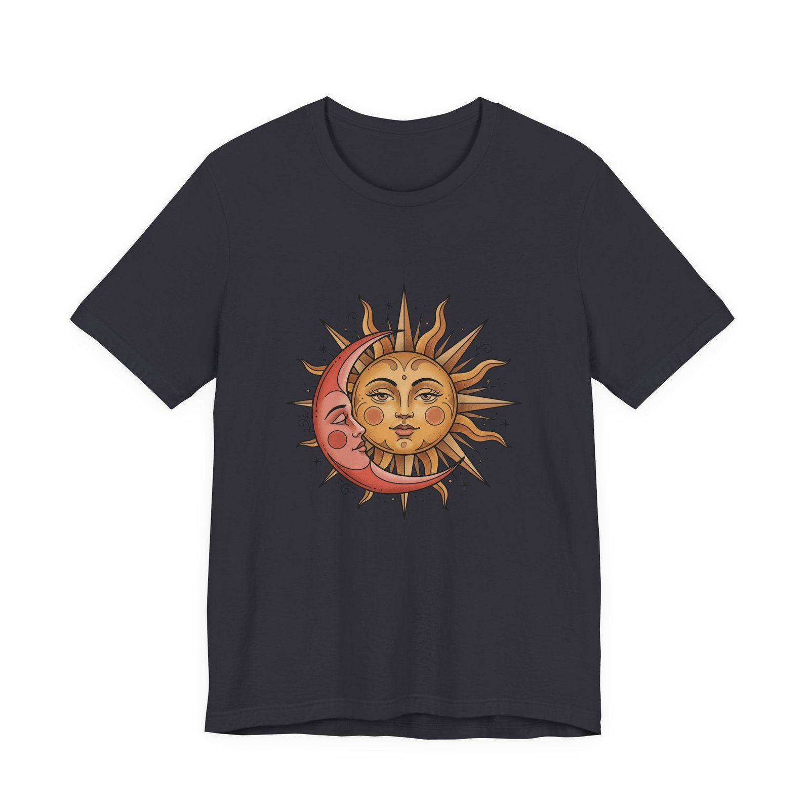 Sun Face Pink Crescent Moon Celestial Stars Graphic Tee - Image 21