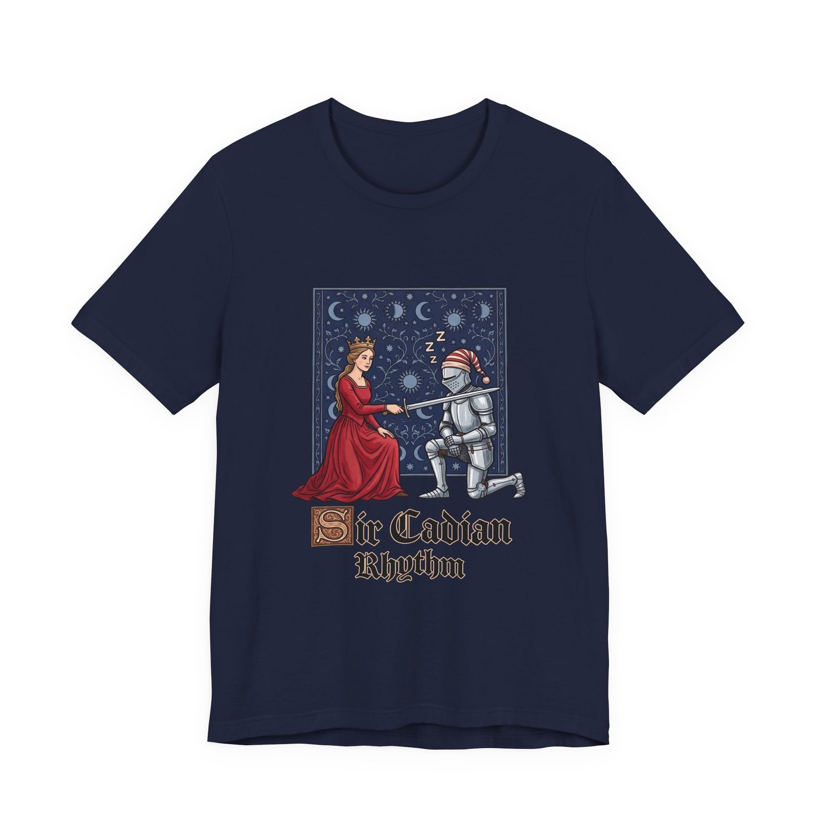Sleepy Medieval Circadian Knight Humor Graphic Tee - Image 33
