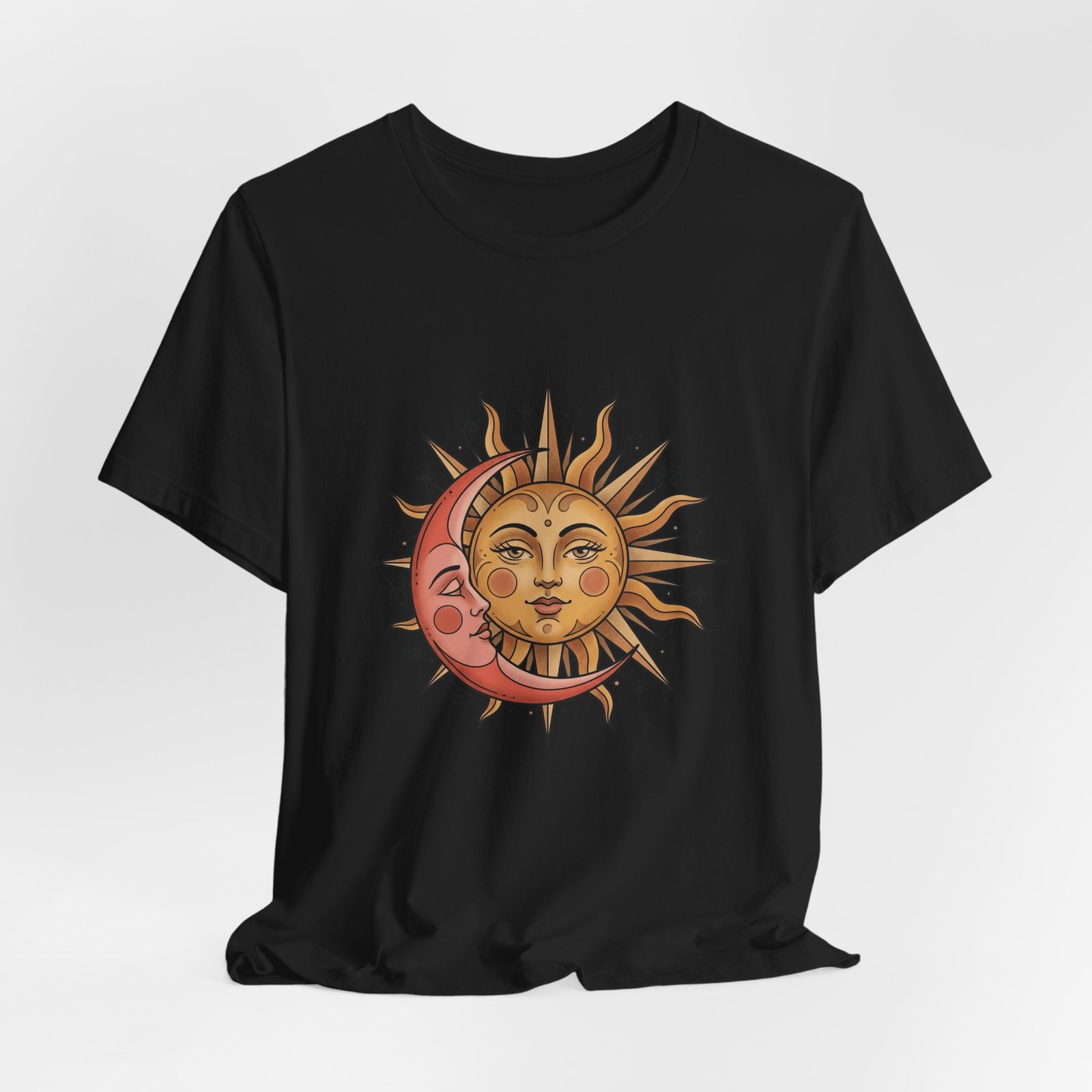 Sun Face Pink Crescent Moon Celestial Stars Graphic Tee - Image 16