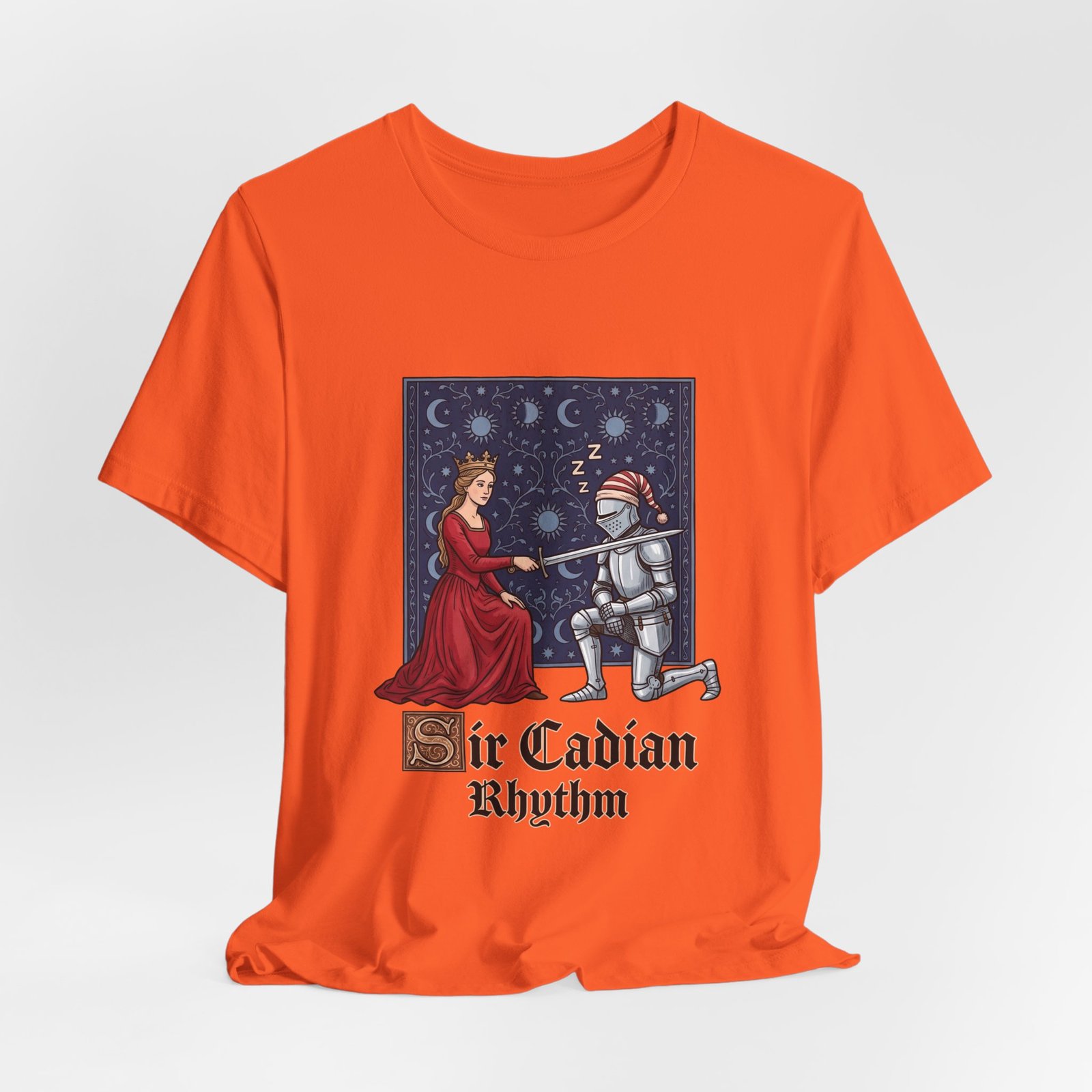Sleepy Medieval Circadian Knight Humor Graphic Tee - Image 8