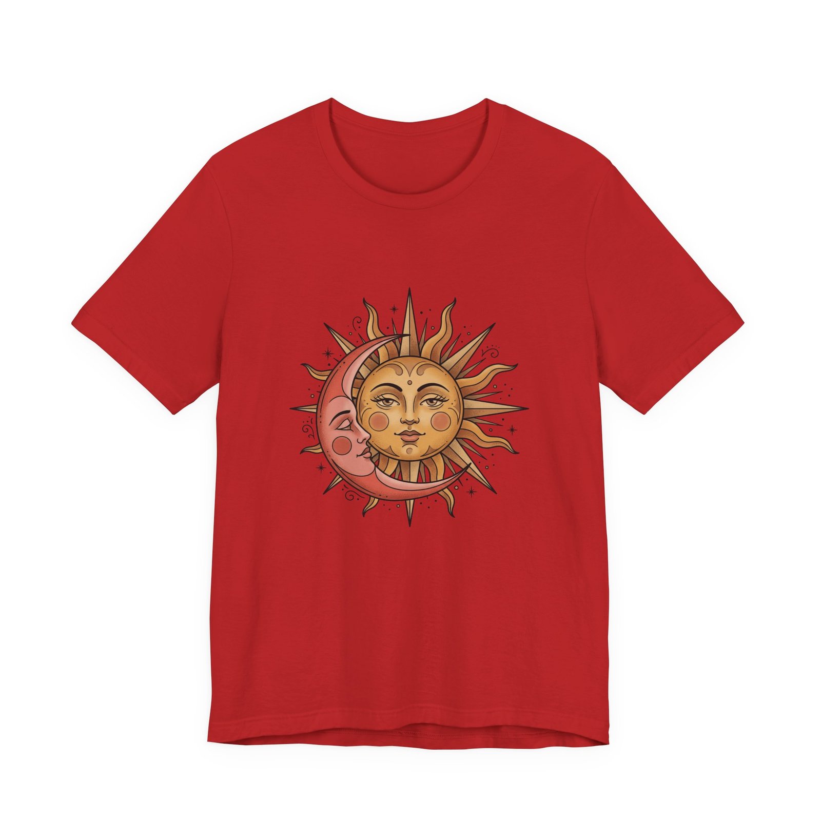 Sun Face Pink Crescent Moon Celestial Stars Graphic Tee - Image 45