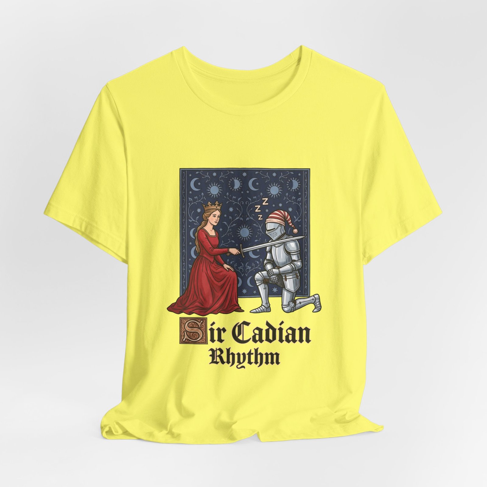 Sleepy Medieval Circadian Knight Humor Graphic Tee - Image 20