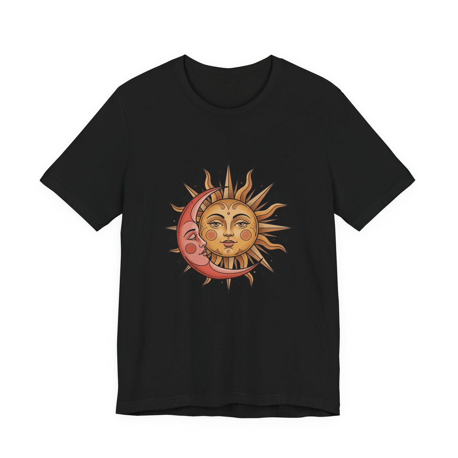 Sun Face Pink Crescent Moon Celestial Stars Graphic Tee - Image 13