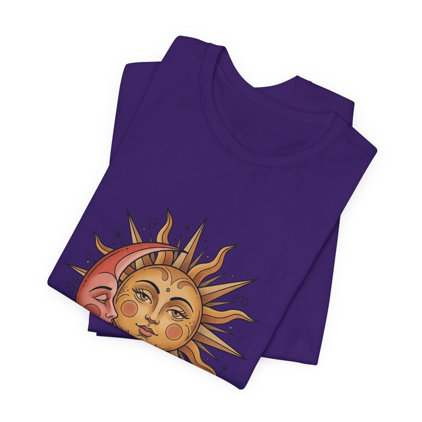 Sun Face Pink Crescent Moon Celestial Stars Graphic Tee - Image 39