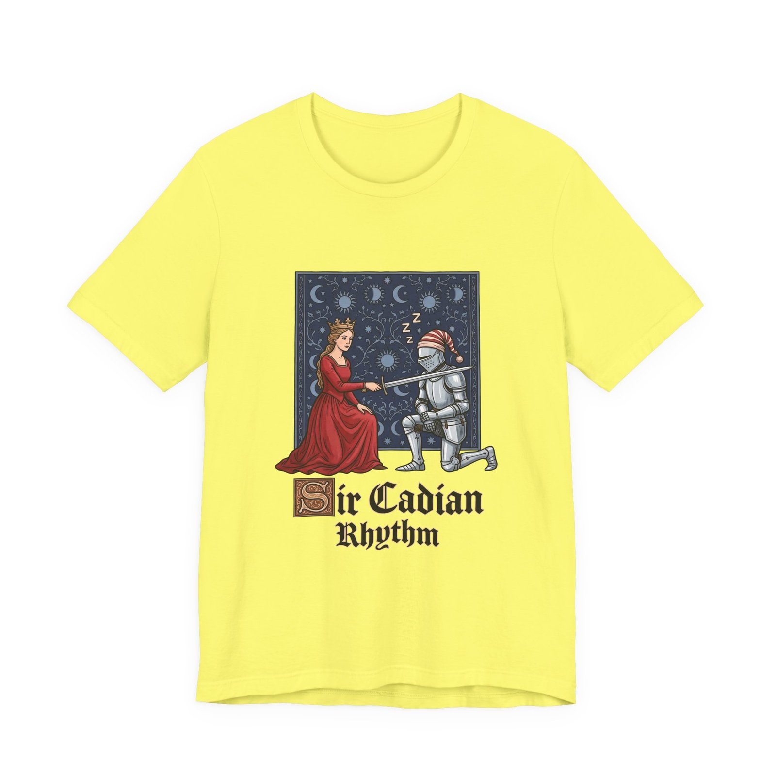 Sleepy Medieval Circadian Knight Humor Graphic Tee - Image 17