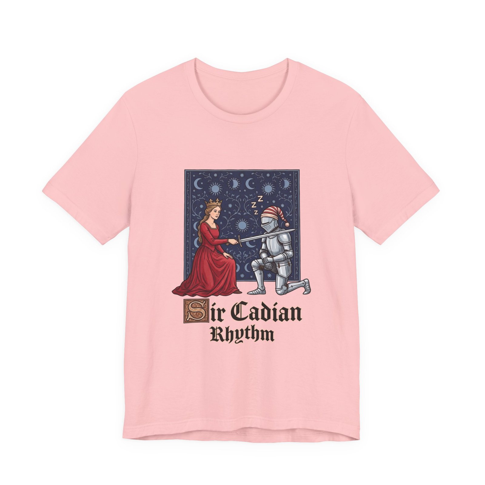 Sleepy Medieval Circadian Knight Humor Graphic Tee - Image 41