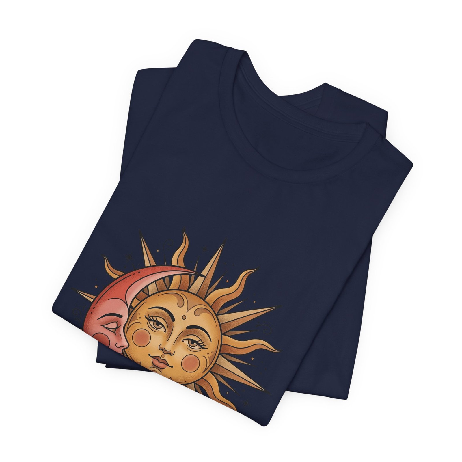 Sun Face Pink Crescent Moon Celestial Stars Graphic Tee - Image 35