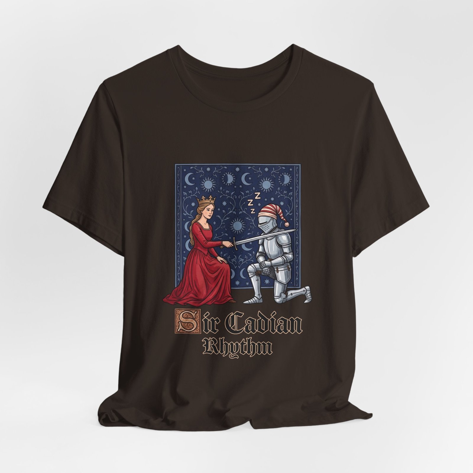 Sleepy Medieval Circadian Knight Humor Graphic Tee - Image 12