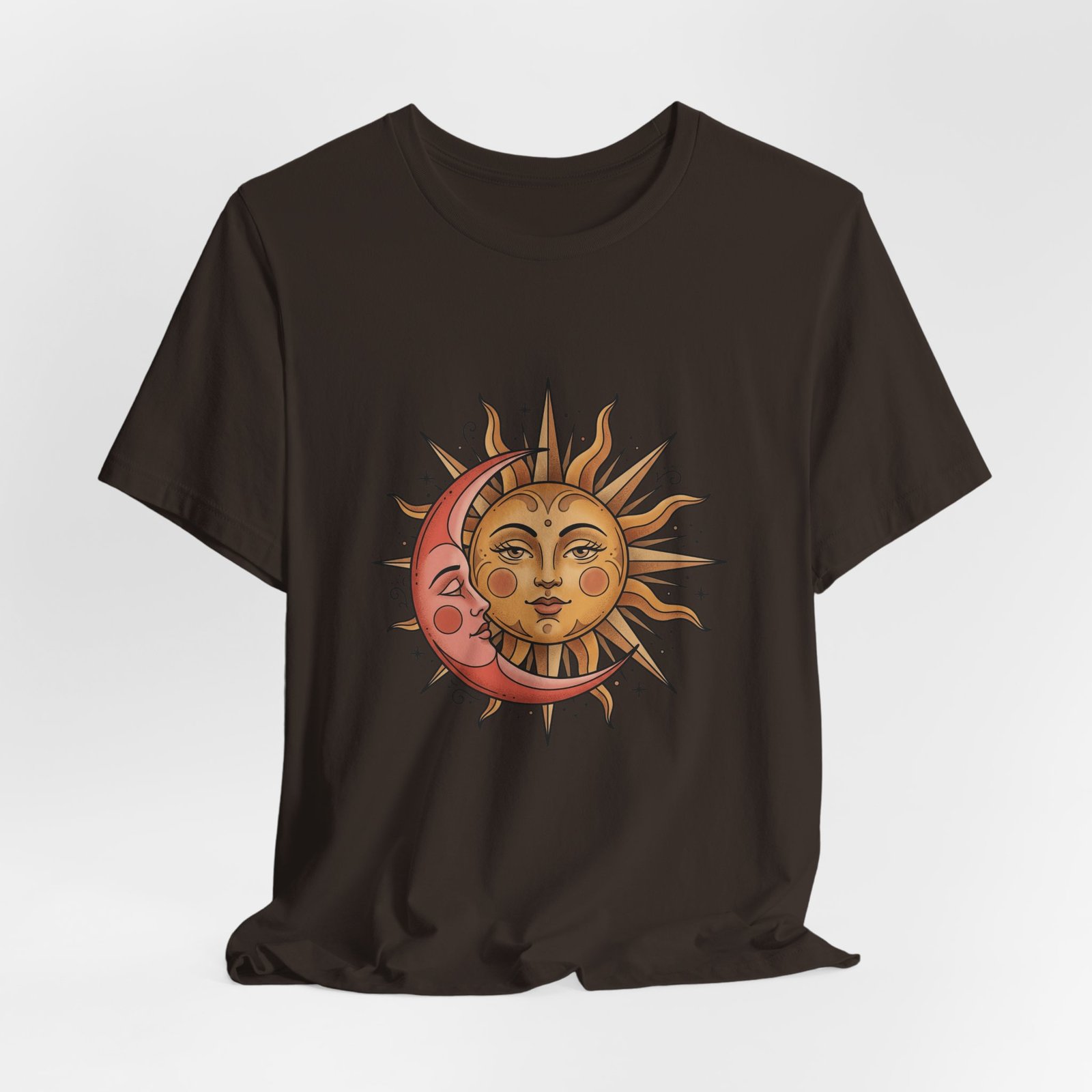 Sun Face Pink Crescent Moon Celestial Stars Graphic Tee - Image 12