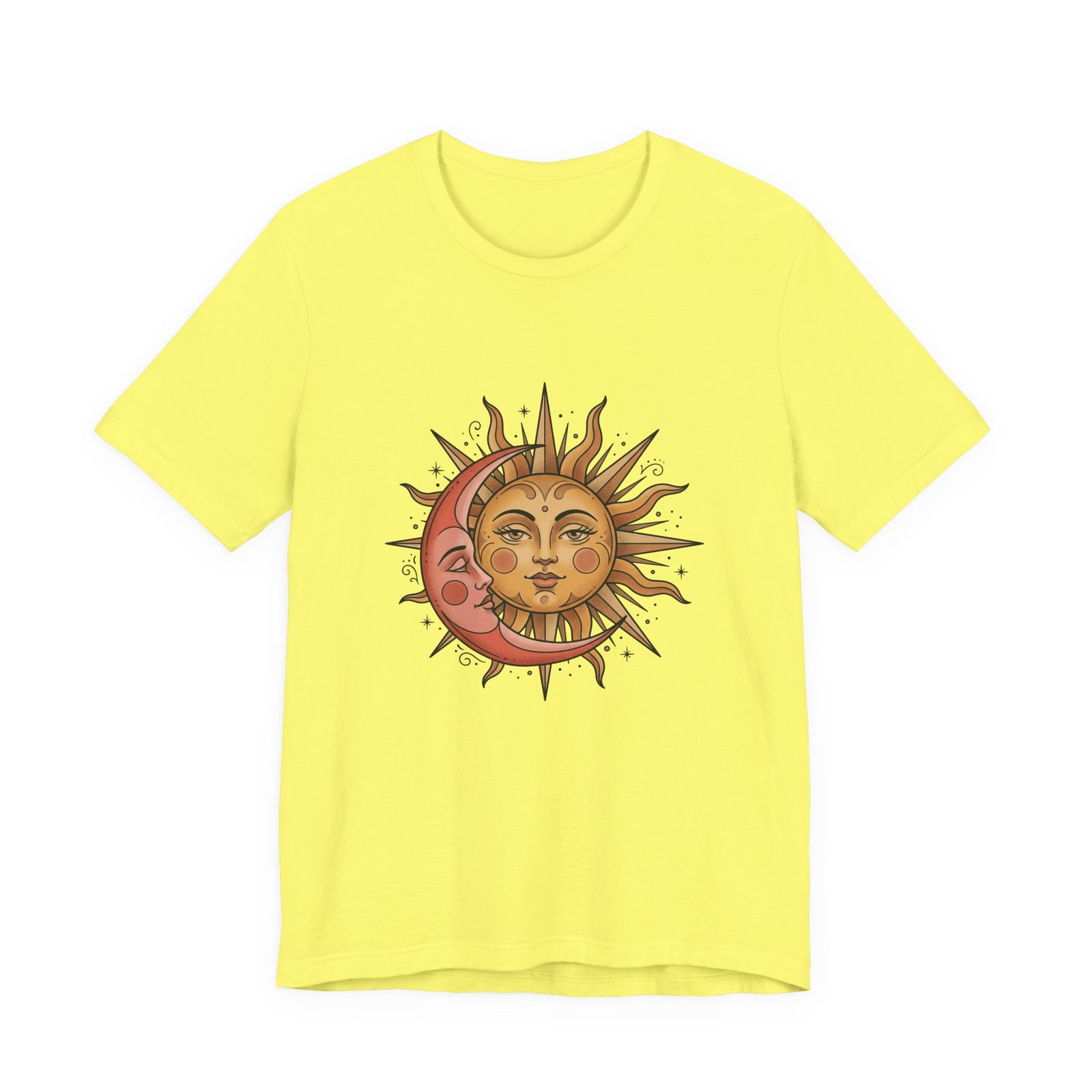 Sun Face Pink Crescent Moon Celestial Stars Graphic Tee - Image 17