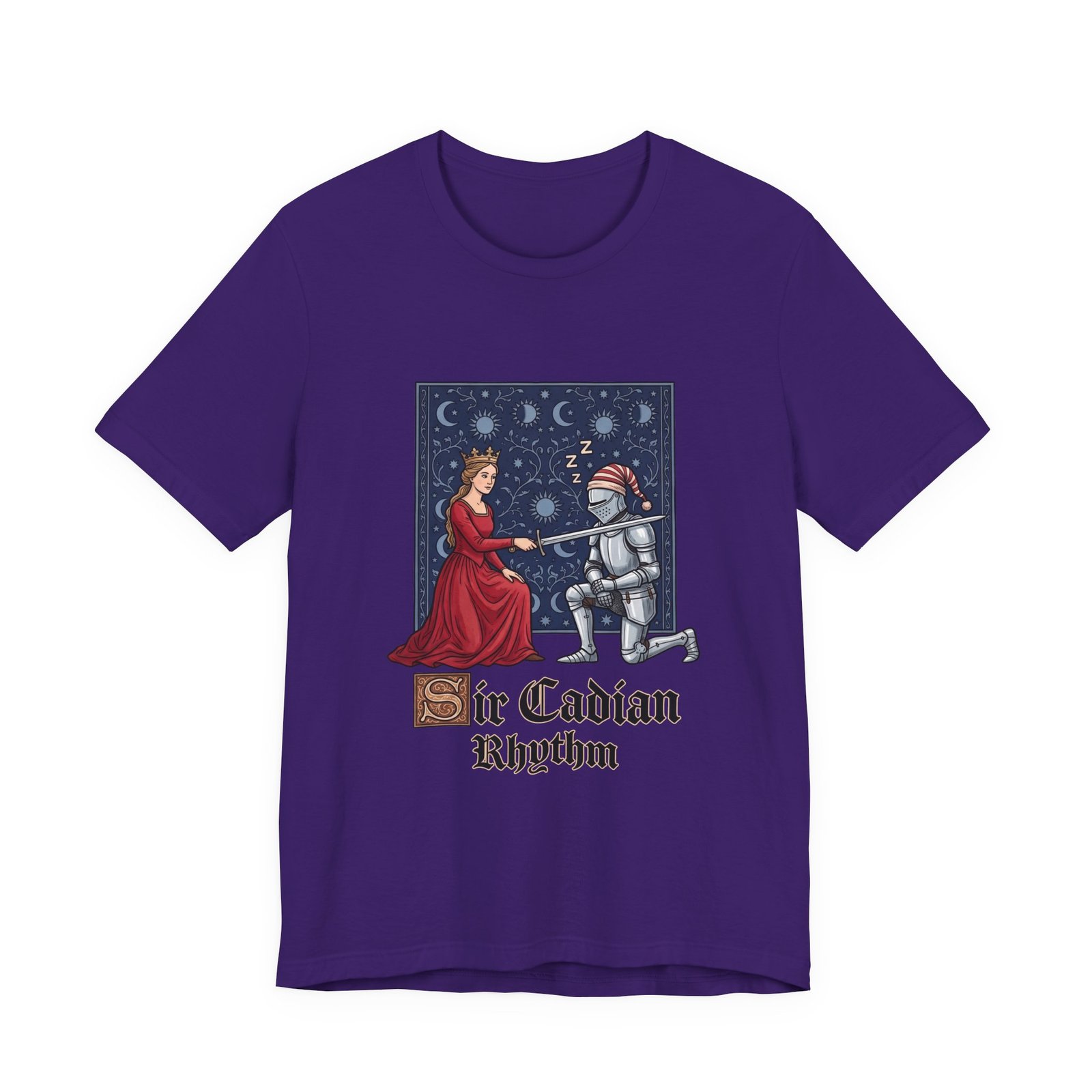 Sleepy Medieval Circadian Knight Humor Graphic Tee - Image 37