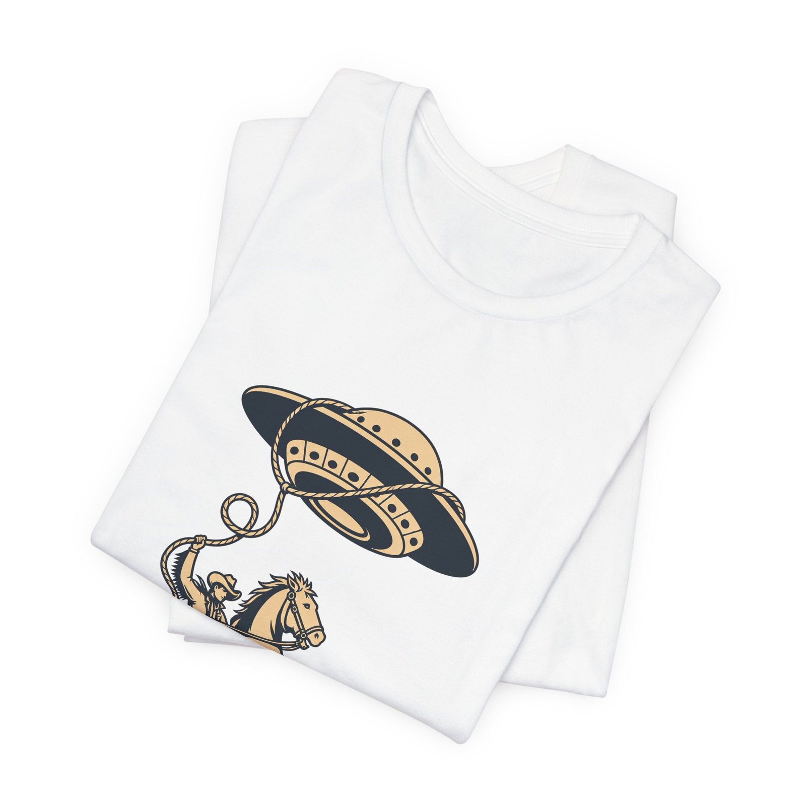 Cowboy Wrangling UFO Western Rodeo Sci Fi Graphic Tee - Image 3