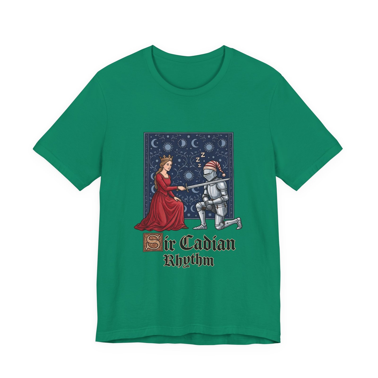 Sleepy Medieval Circadian Knight Humor Graphic Tee - Image 25