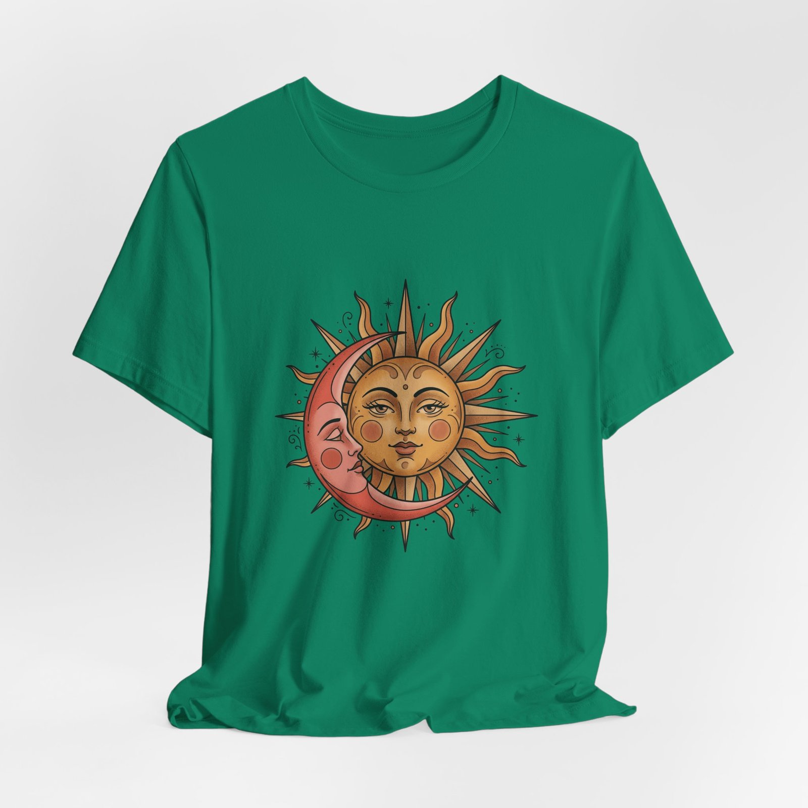Sun Face Pink Crescent Moon Celestial Stars Graphic Tee - Image 28