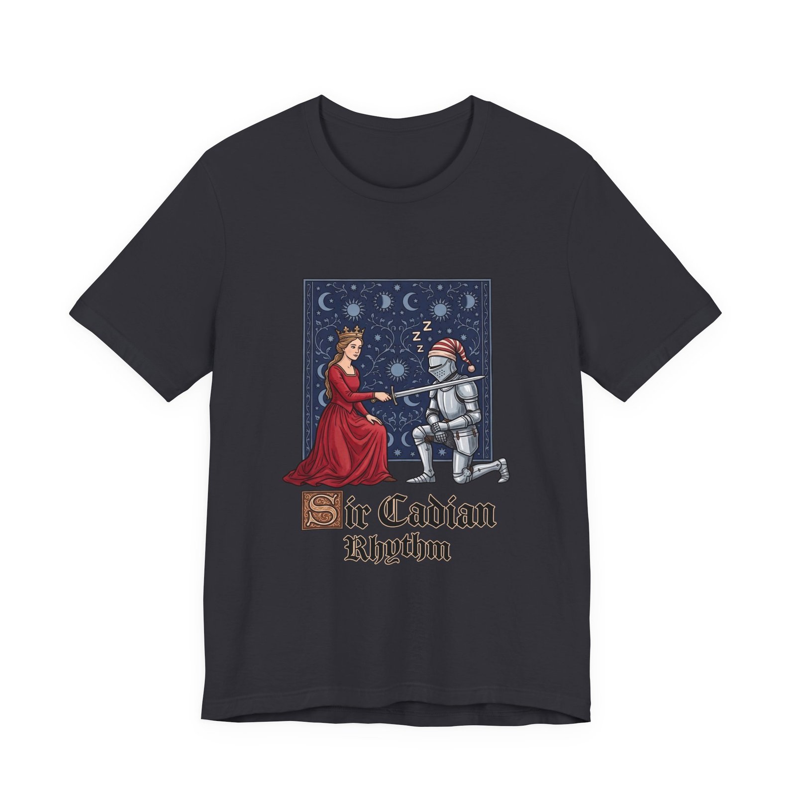 Sleepy Medieval Circadian Knight Humor Graphic Tee - Image 21
