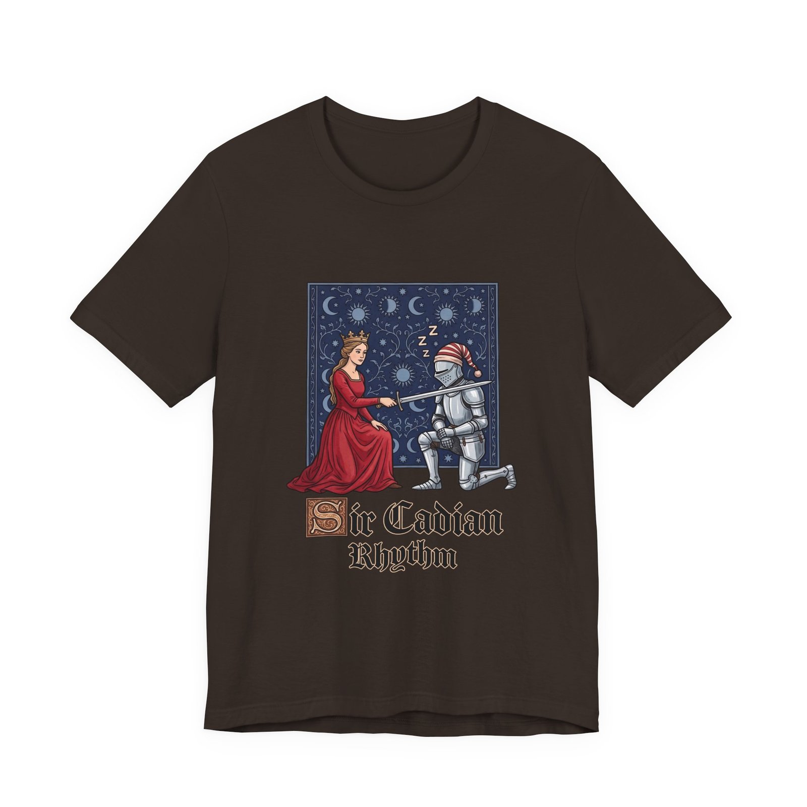 Sleepy Medieval Circadian Knight Humor Graphic Tee - Image 9