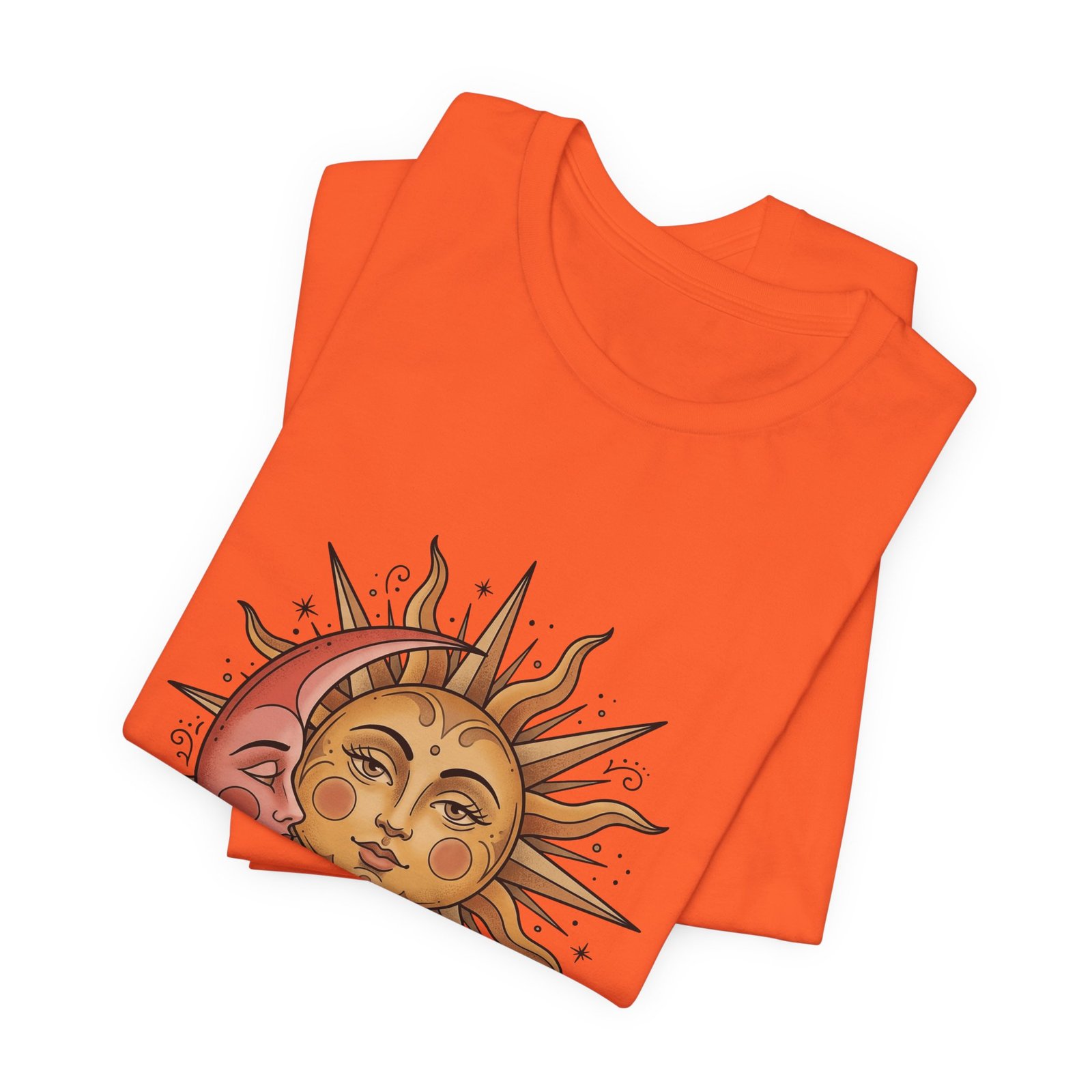Sun Face Pink Crescent Moon Celestial Stars Graphic Tee - Image 7