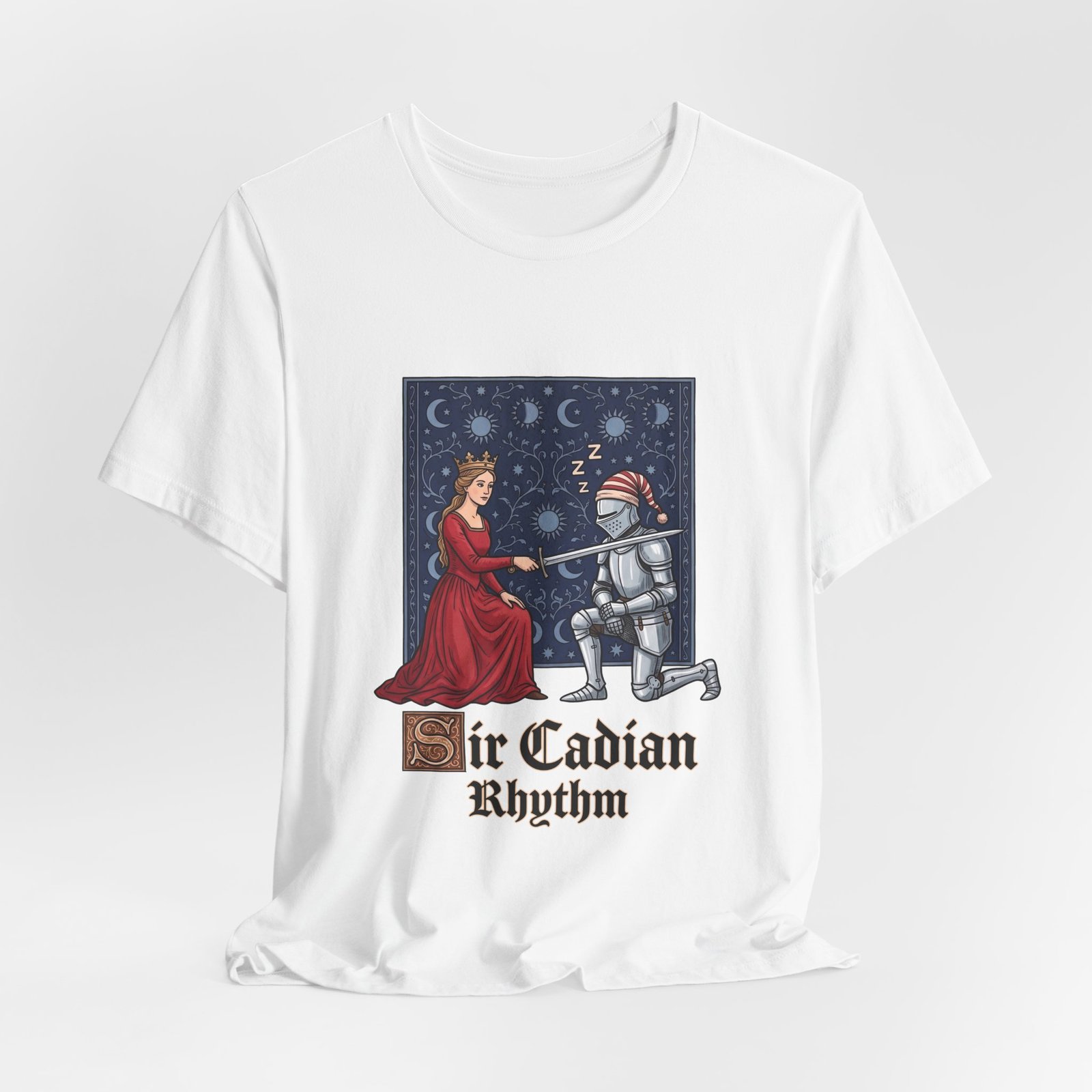 Sleepy Medieval Circadian Knight Humor Graphic Tee - Image 4