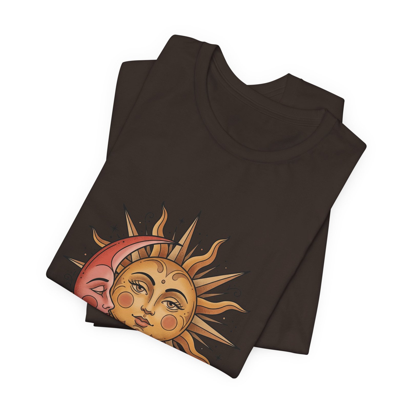 Sun Face Pink Crescent Moon Celestial Stars Graphic Tee - Image 11