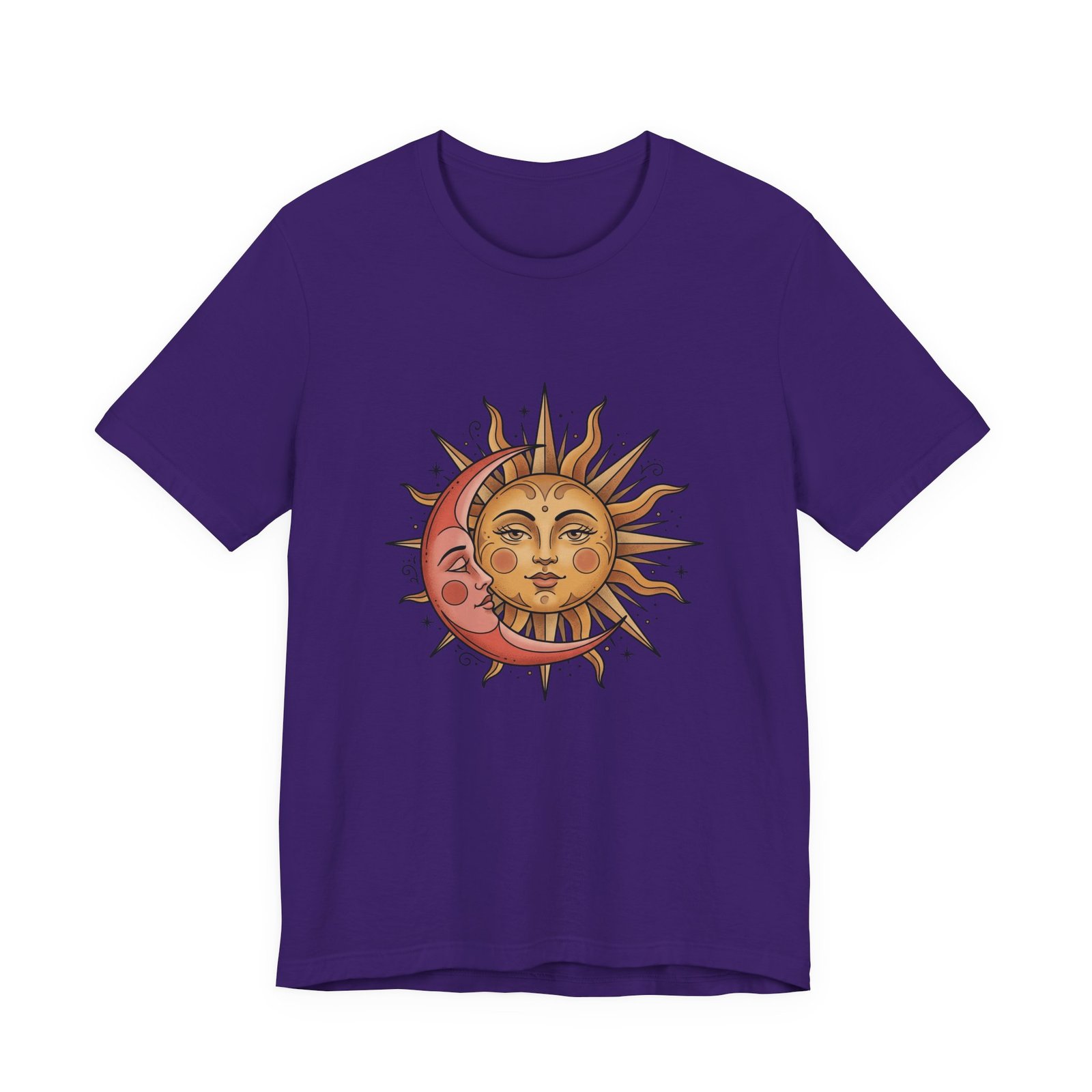 Sun Face Pink Crescent Moon Celestial Stars Graphic Tee - Image 37