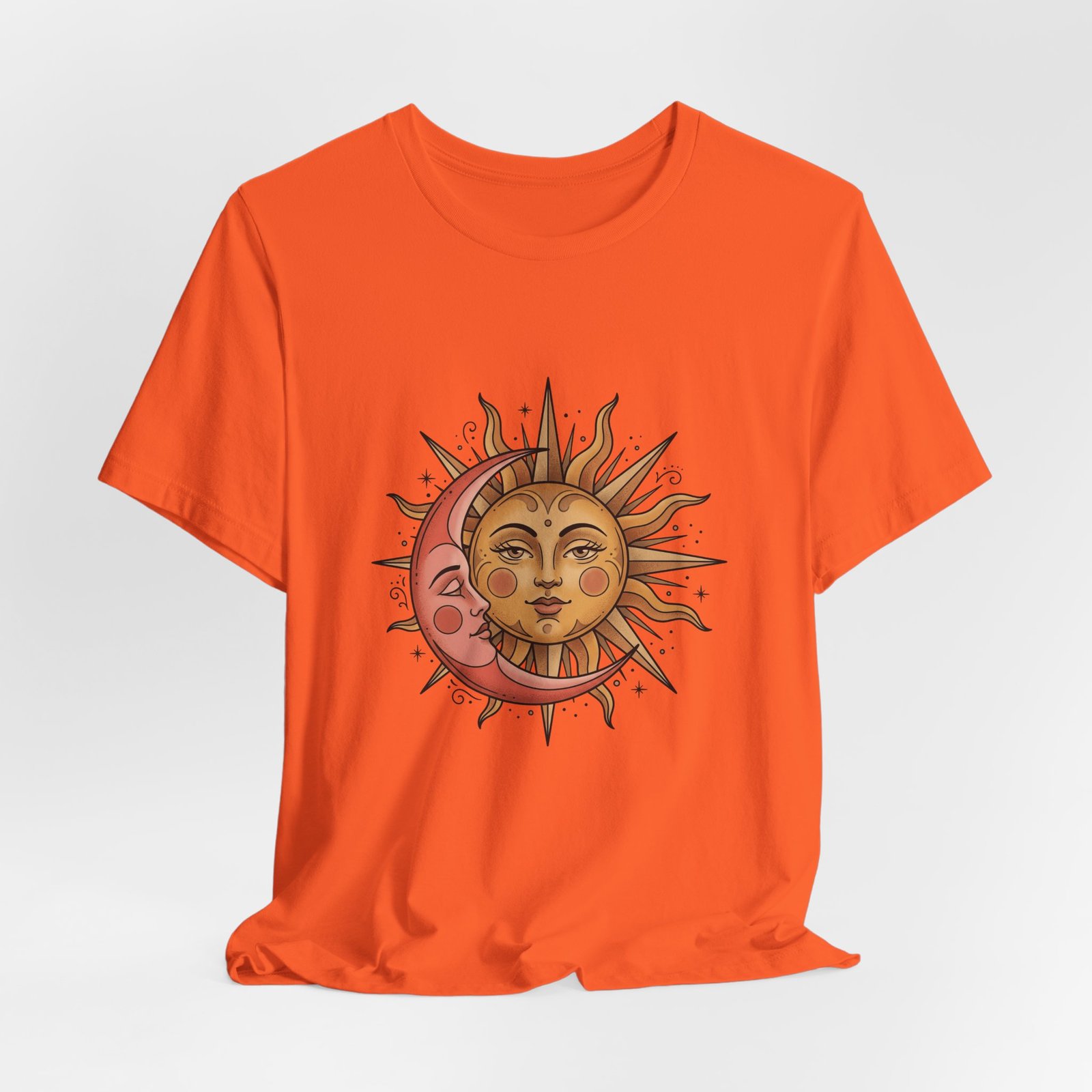 Sun Face Pink Crescent Moon Celestial Stars Graphic Tee - Image 8