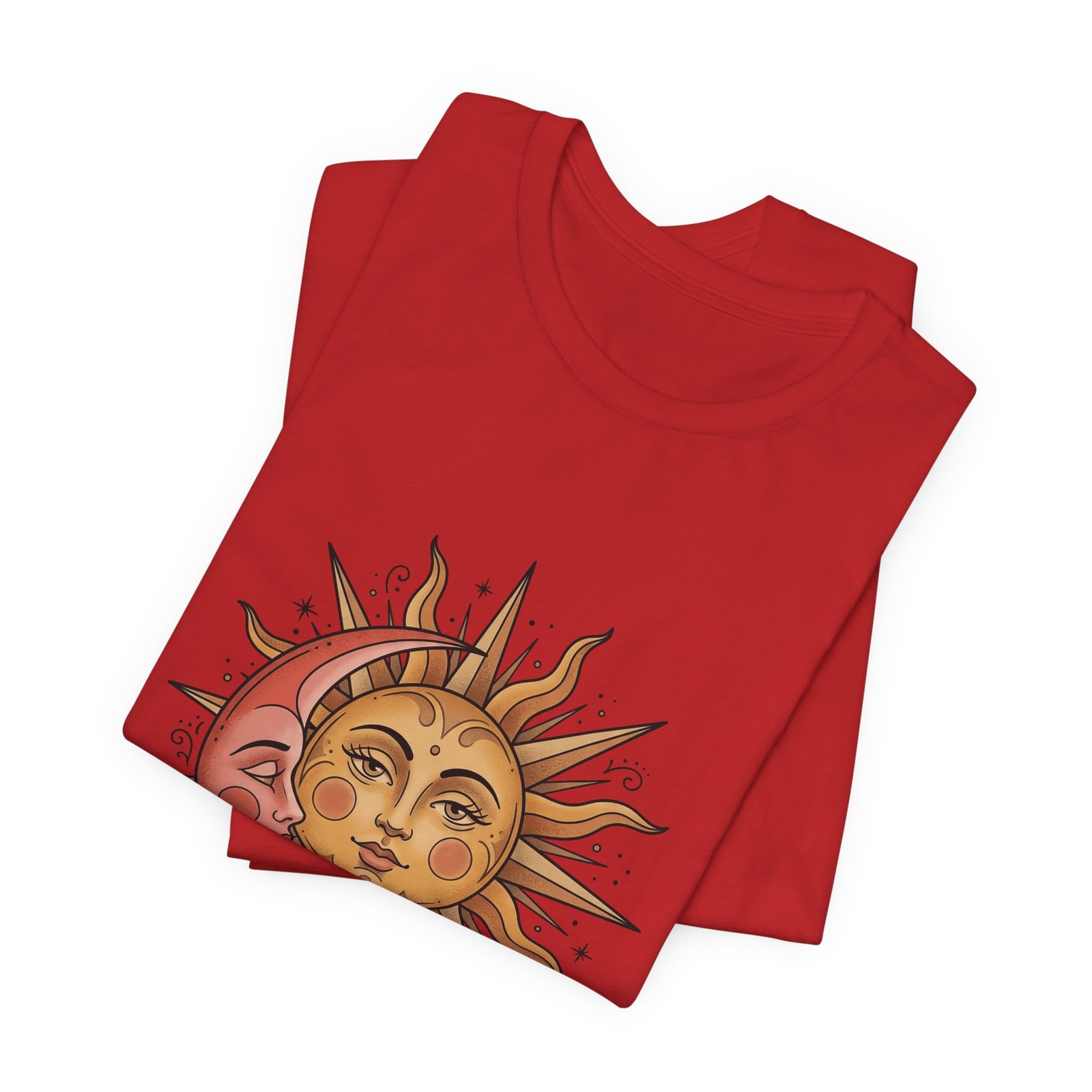 Sun Face Pink Crescent Moon Celestial Stars Graphic Tee - Image 47