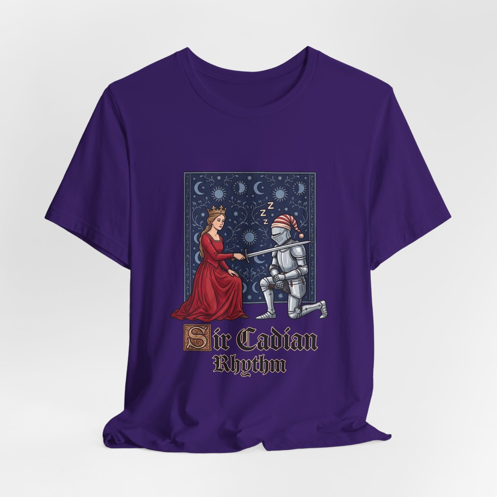 Sleepy Medieval Circadian Knight Humor Graphic Tee - Image 40