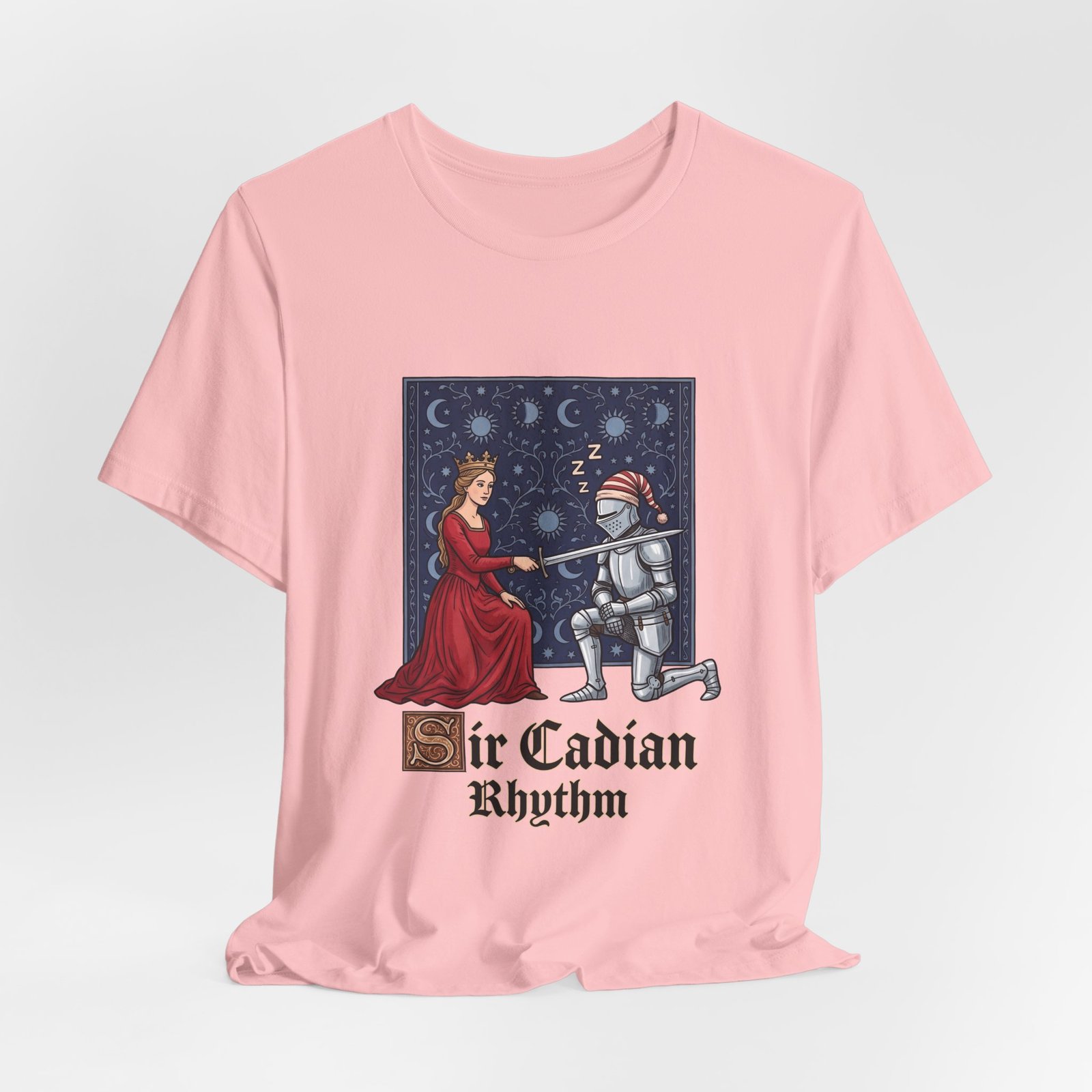 Sleepy Medieval Circadian Knight Humor Graphic Tee - Image 44