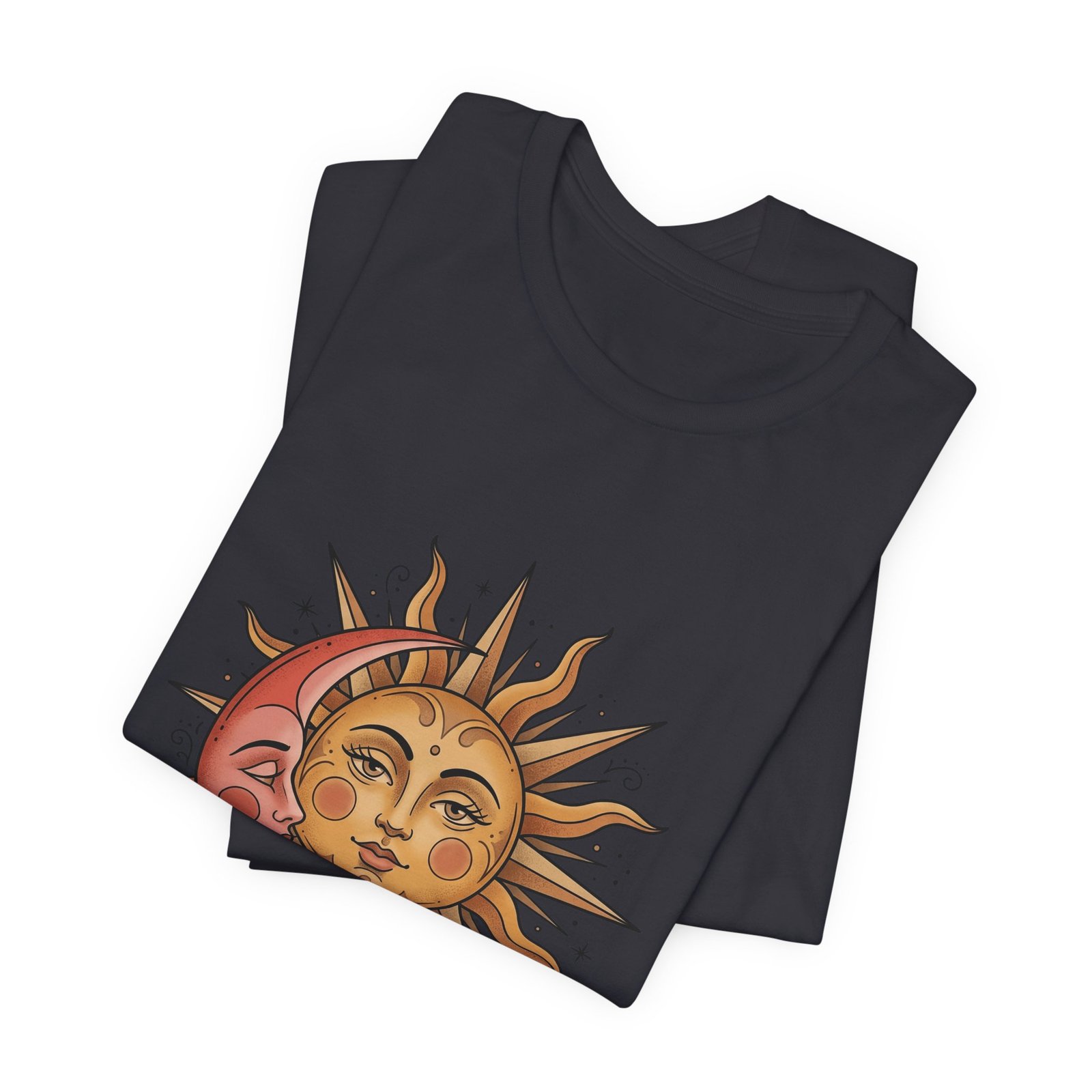 Sun Face Pink Crescent Moon Celestial Stars Graphic Tee - Image 23