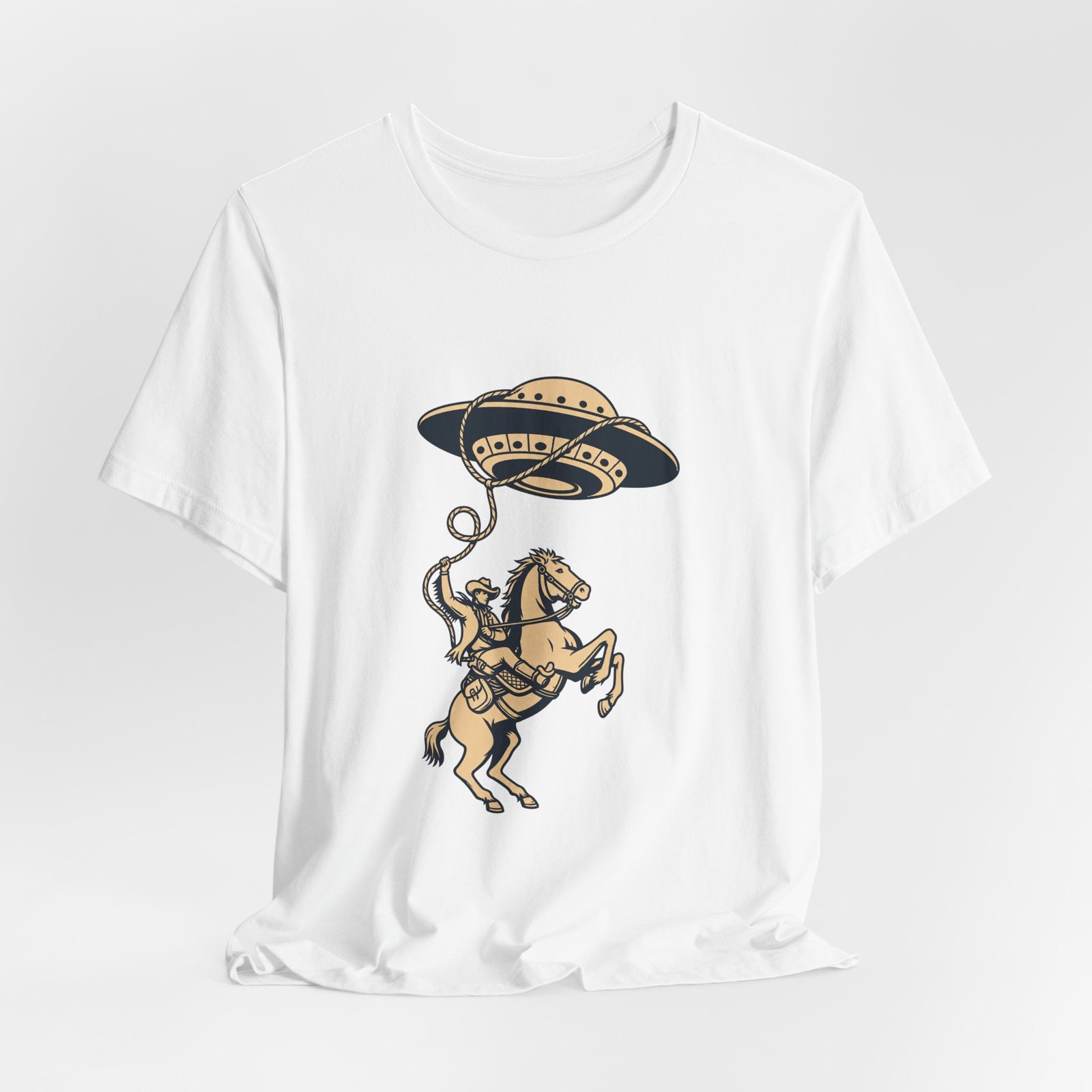 Cowboy Wrangling UFO Western Rodeo Sci Fi Graphic Tee - Image 4
