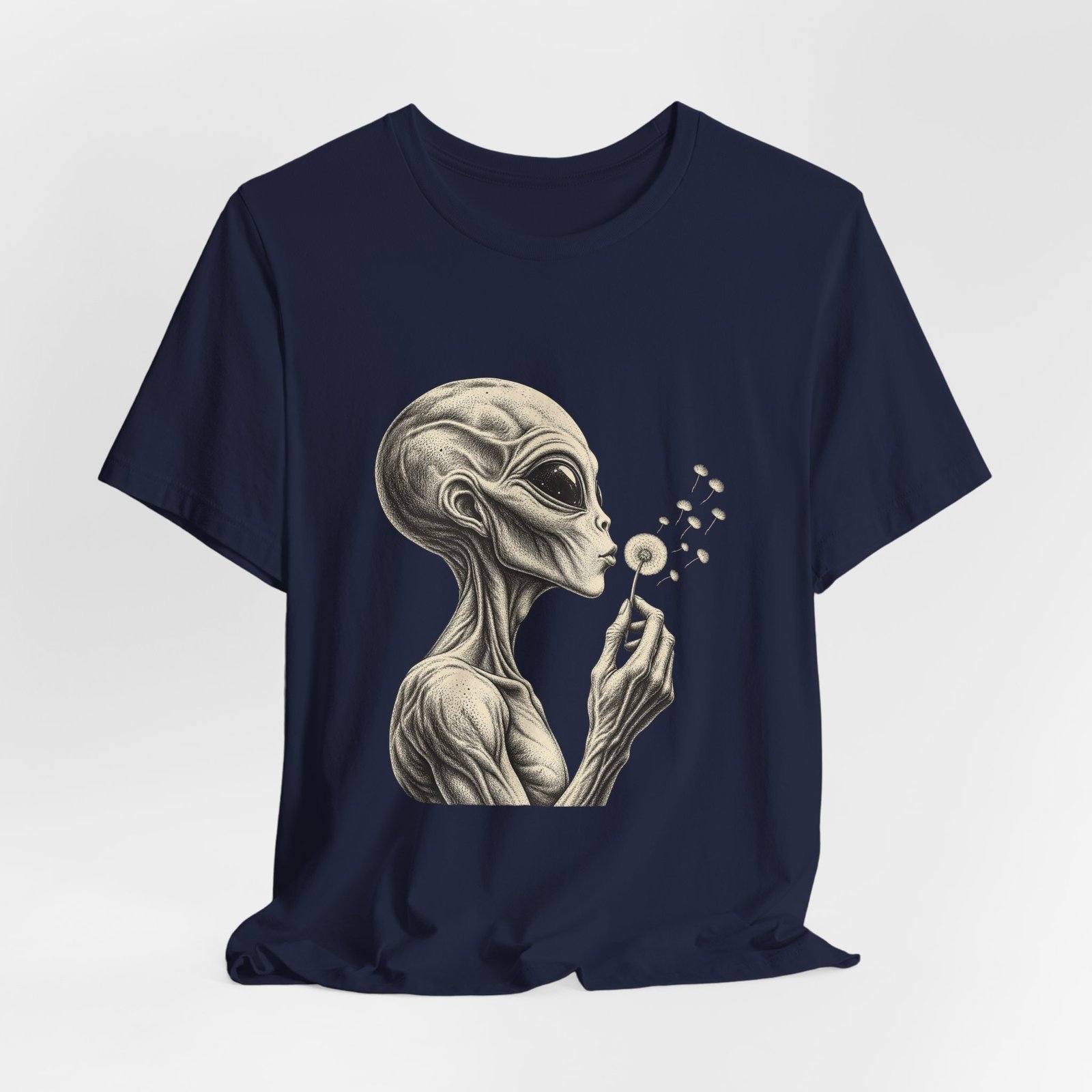 Alien Blowing Dandelion Seeds Wishful Extraterrestrial Wonder Tee - Image 36