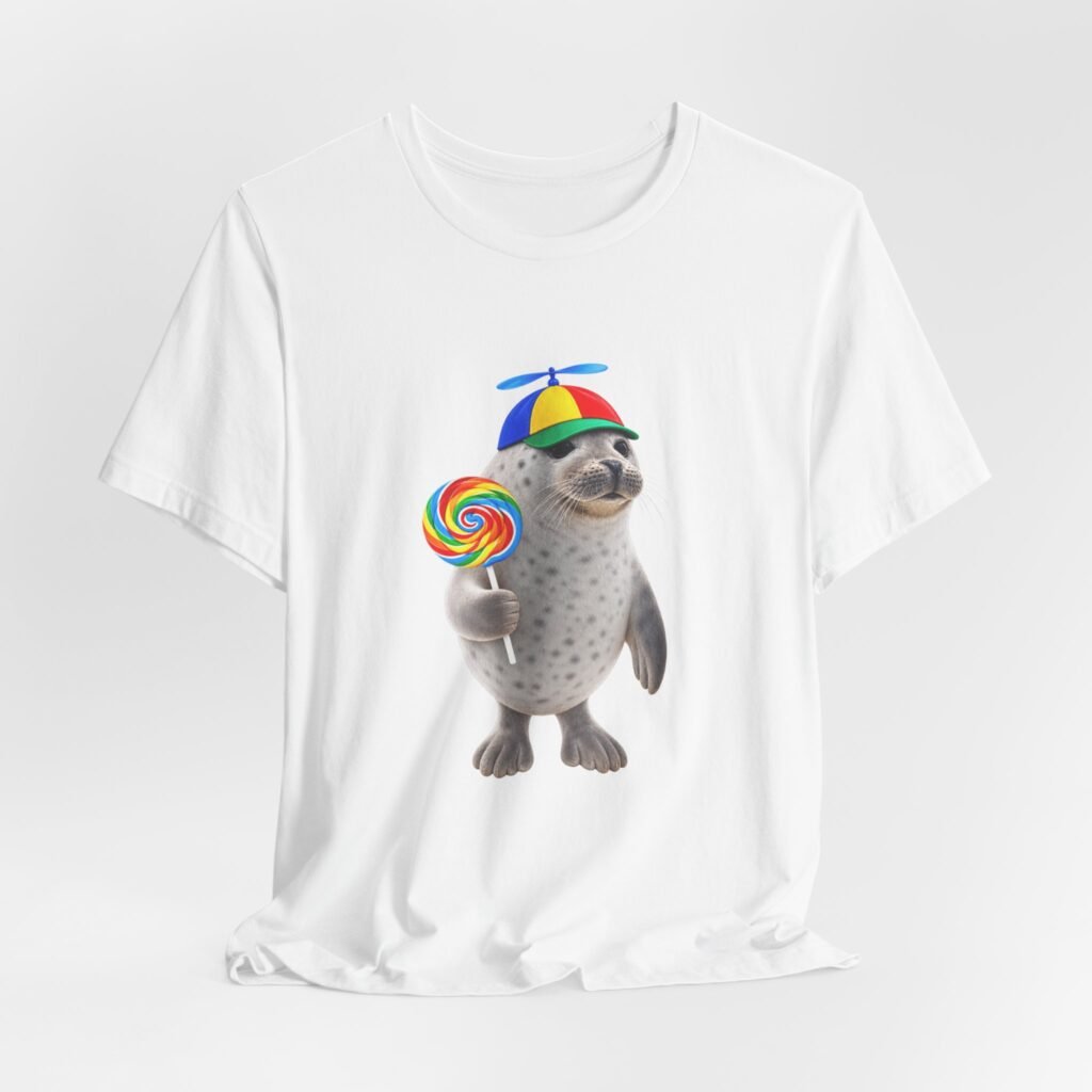 Spotted Seal Lollipop Propeller Hat Silly Meme Graphic Tee